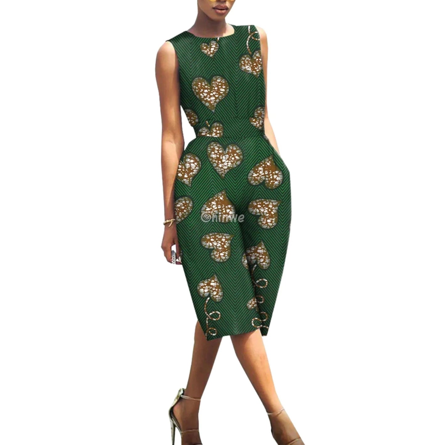 Relaxed Fit Sleeveless Wax Ankara Jumpsuit Resort Bloom - Forest Butterfly Heart / Customized - Women’s Clothing