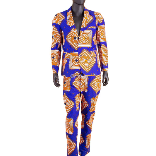 Two Piece Slim Fit African Wax Suit Custom Tailored Blazer & Trousers Set Men’s Clothing