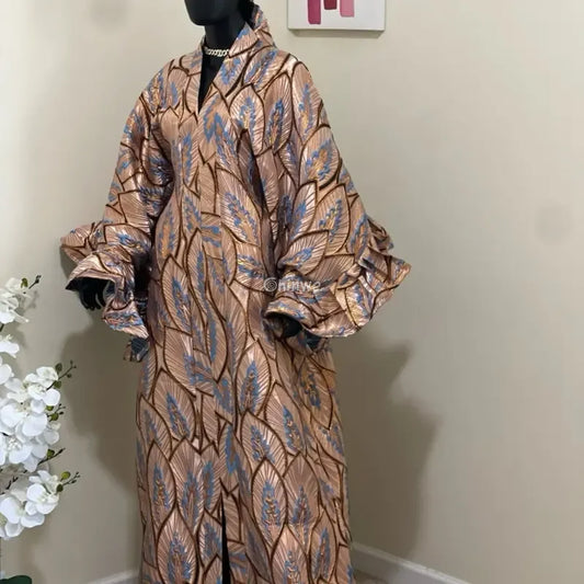 Jacquard Brocade Lace with Leaf Vein Embroidery & Satin Shine in Multitone Layered Finish Lace