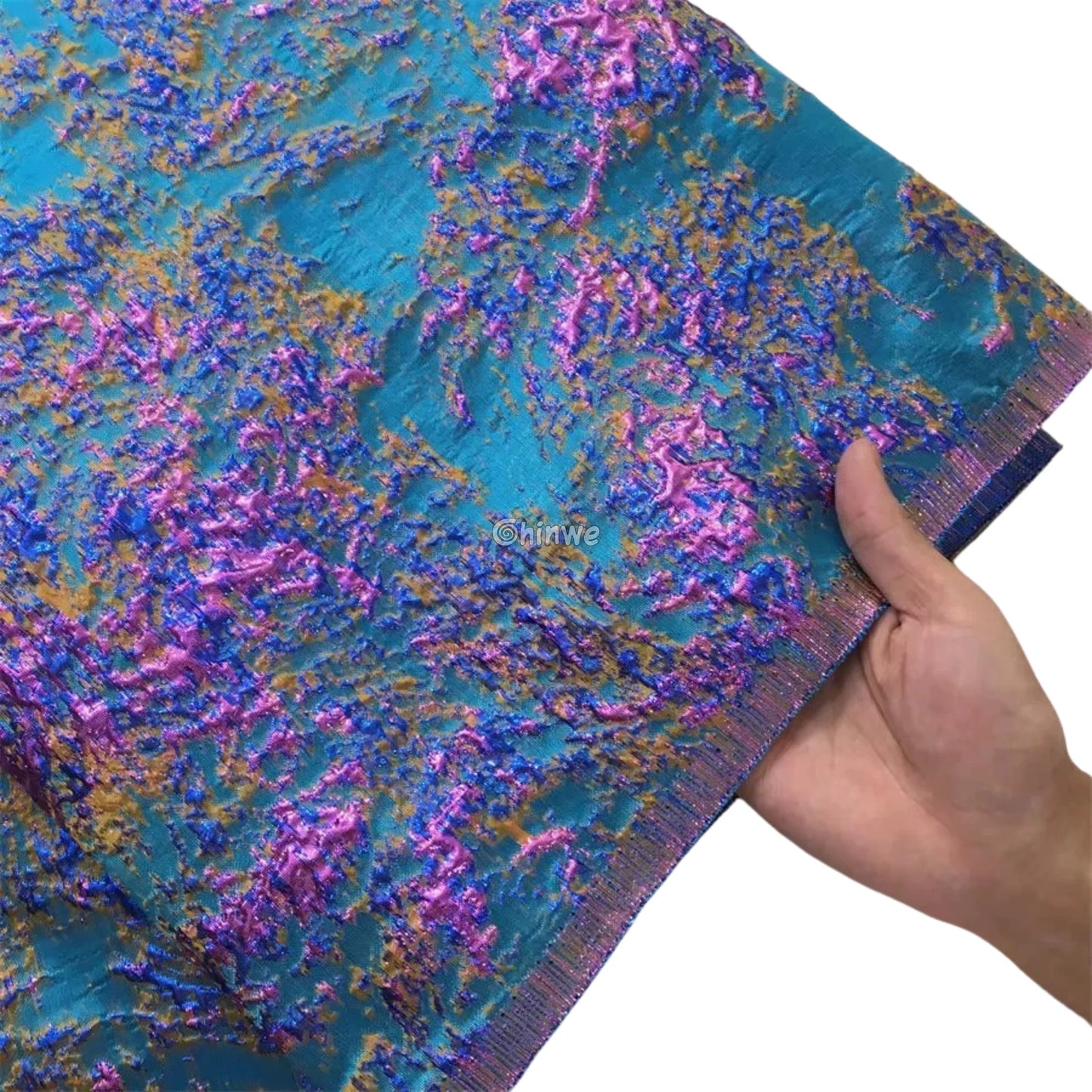Holographic Crinkle Foil Brocade Fabric – 3D Metallic Texture with Multicolor Reflective Shine