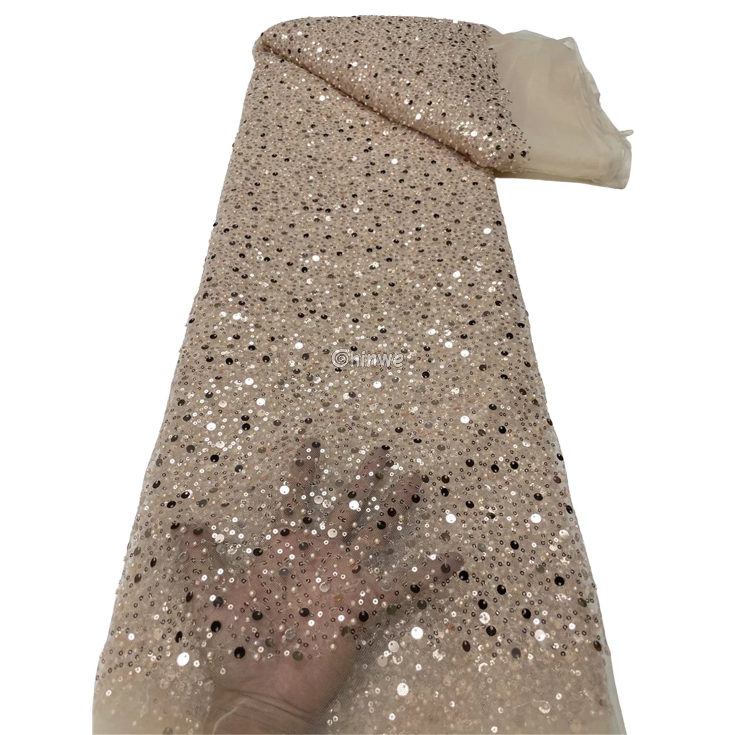 Sequined French Tulle Mesh with Scattered Sequins in Sheer Sparkle Finish for Couture Embellishments Lace