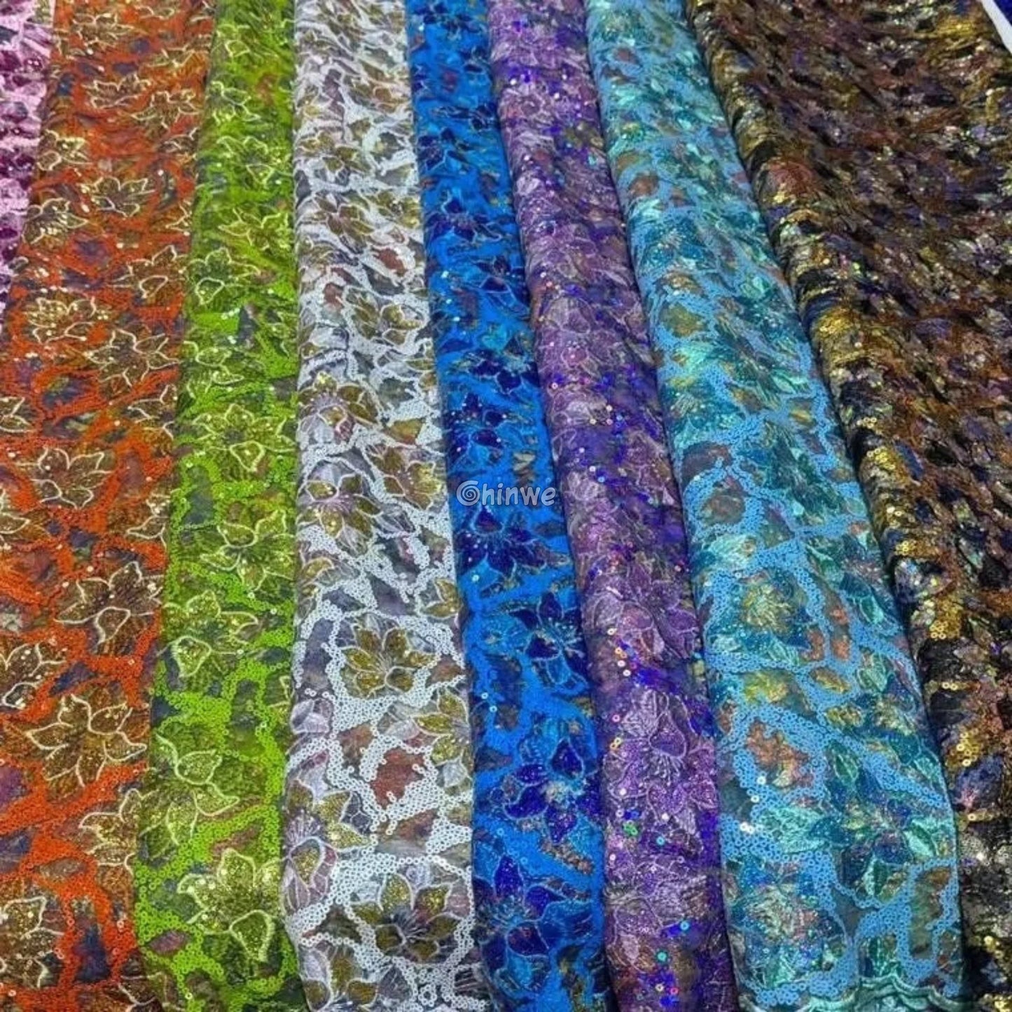 French Tulle Lace Floral Vine Pattern with Sequins & Iridescent Sheen for Bold Tailoring & Crafts Lace