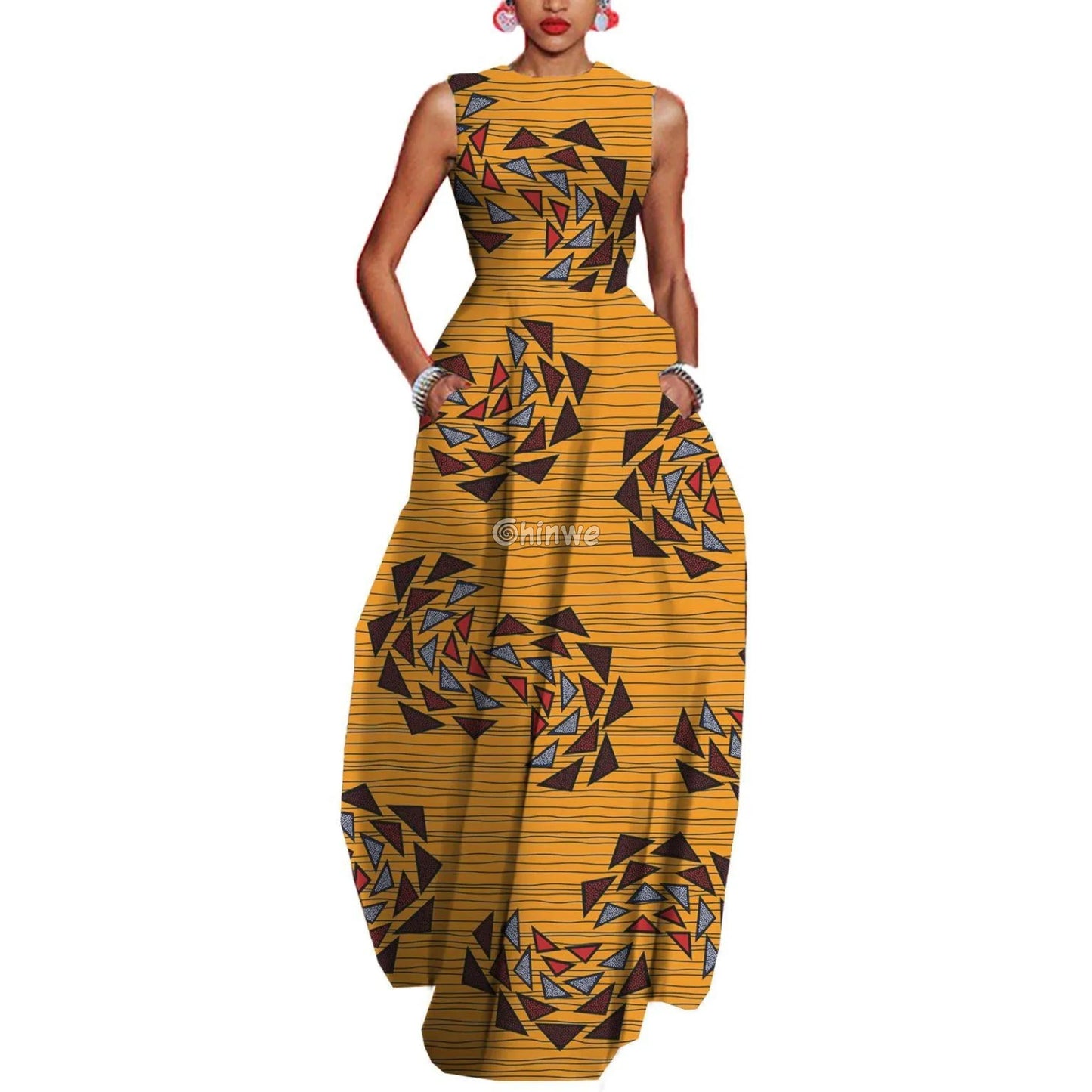 Zara Sleeveless Fit & Flare Ankara Maxi Party Dress - Golden Bloom / Customized - Women’s Clothing