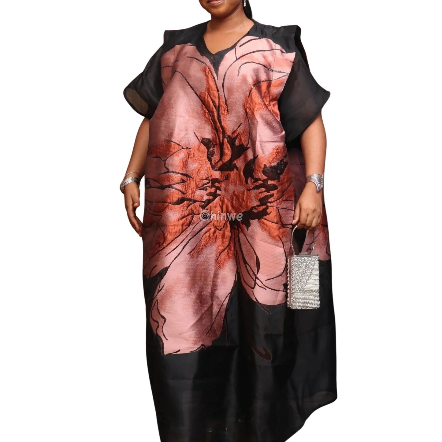 Embroidered Jacquard Mesh Fabric with Oversized Abstract Floral Motif and Dual-Tone Sheen Finish Lace
