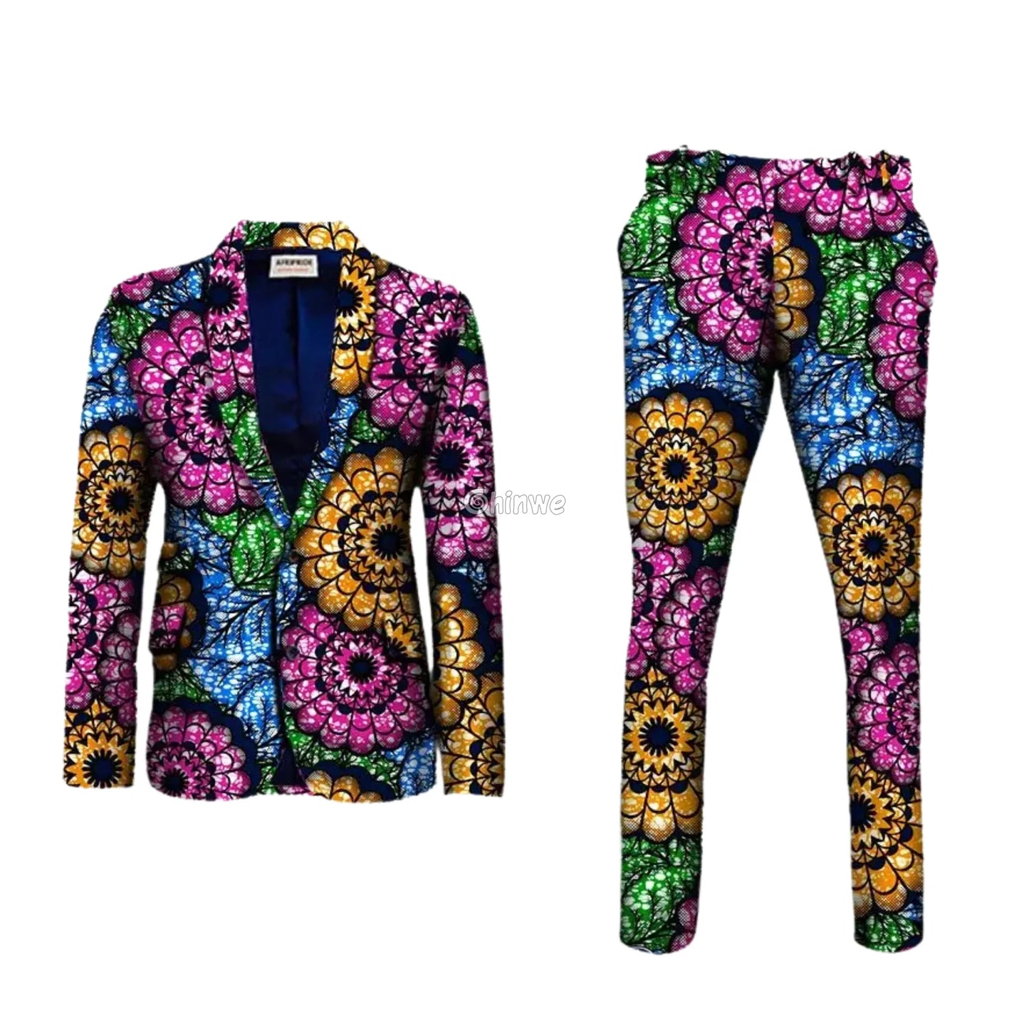 Two Piece Slim Fit African Wax Suit Custom Tailored Blazer & Trousers Set Orchid Bloom Suit / Customized Men’s Clothing