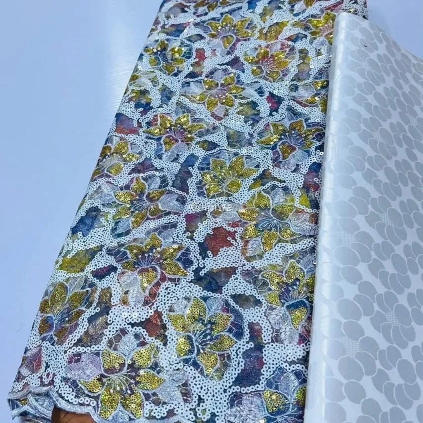 French Tulle Lace Floral Vine Pattern with Sequins & Iridescent Sheen for Bold Tailoring & Crafts Lace