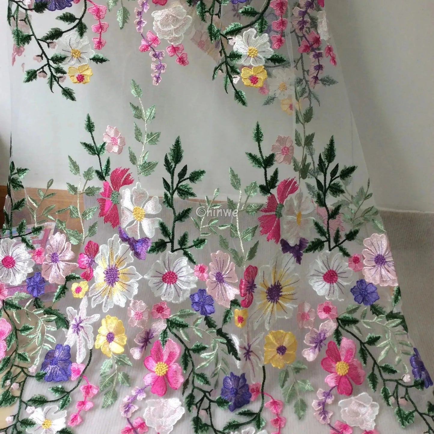 French Tulle Lace Floral Vine & 3D Appliqué Embroidery with Sheer Mesh for Couture Crafts Lace