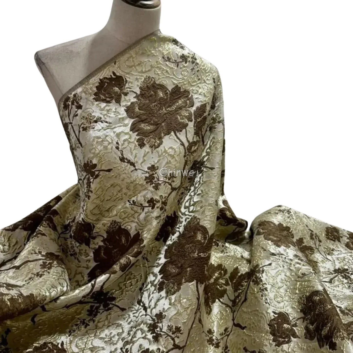 Pumpkin & Glacial Silver Floral Jacquard Brocade with Raised Metallic Threads for Luxe Evening Wear