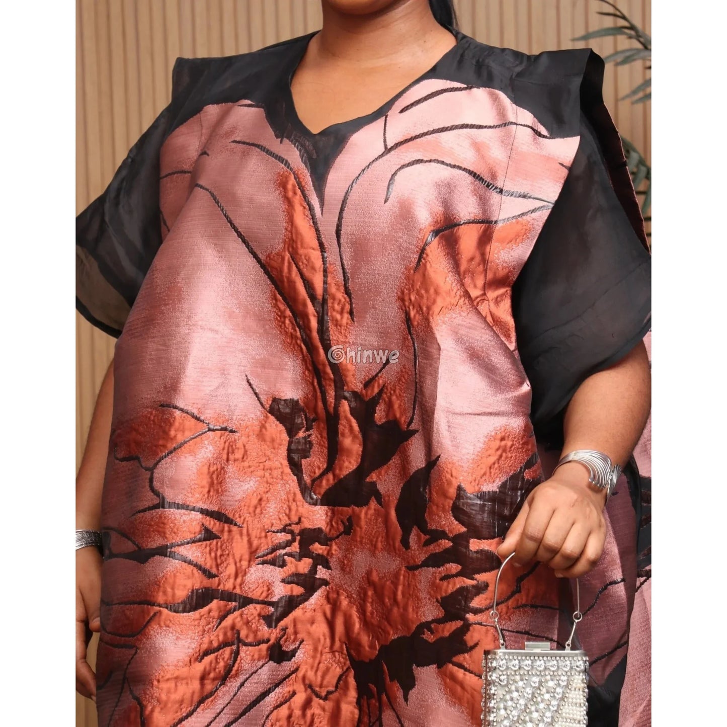Embroidered Jacquard Mesh Fabric with Oversized Abstract Floral Motif and Dual-Tone Sheen Finish Lace