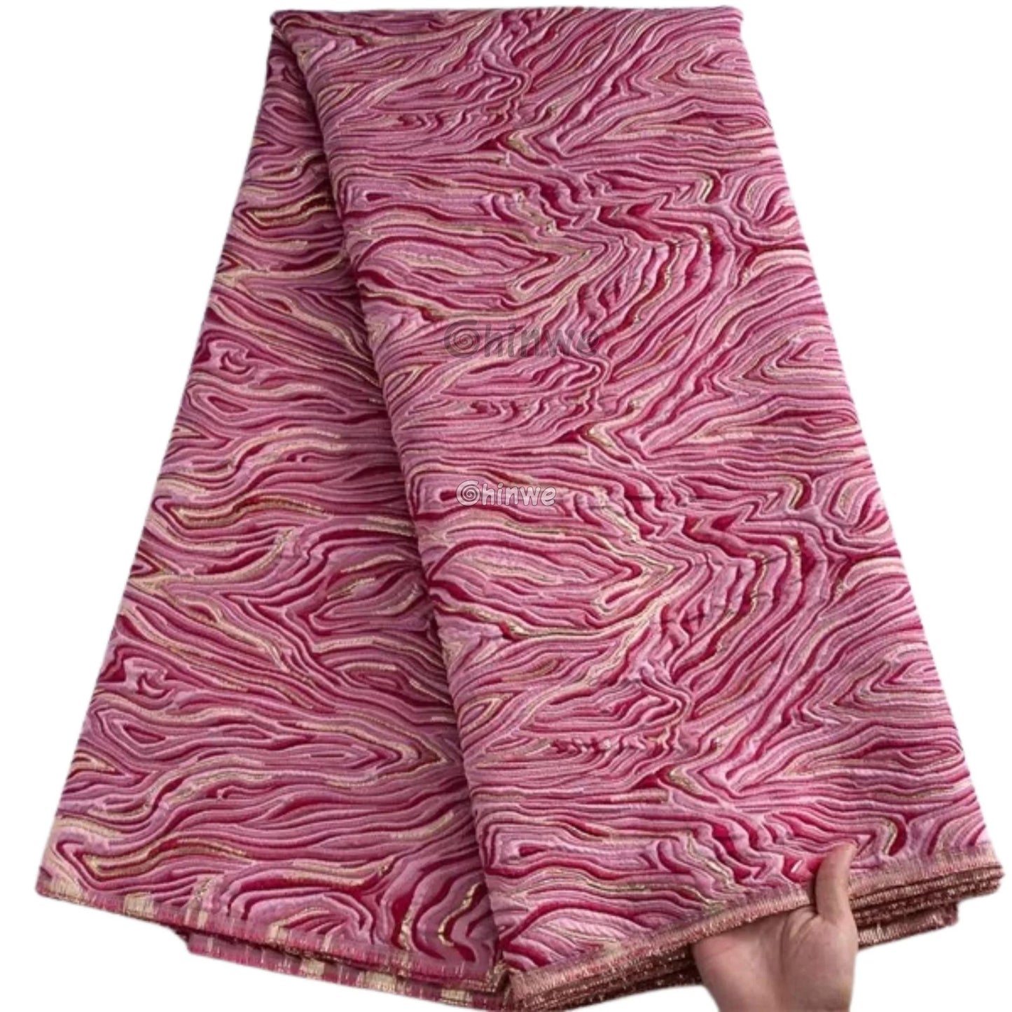 Lustrous Metallic Jacquard: Textured Brocade Weave with Abstract Liquid Swirl Pattern