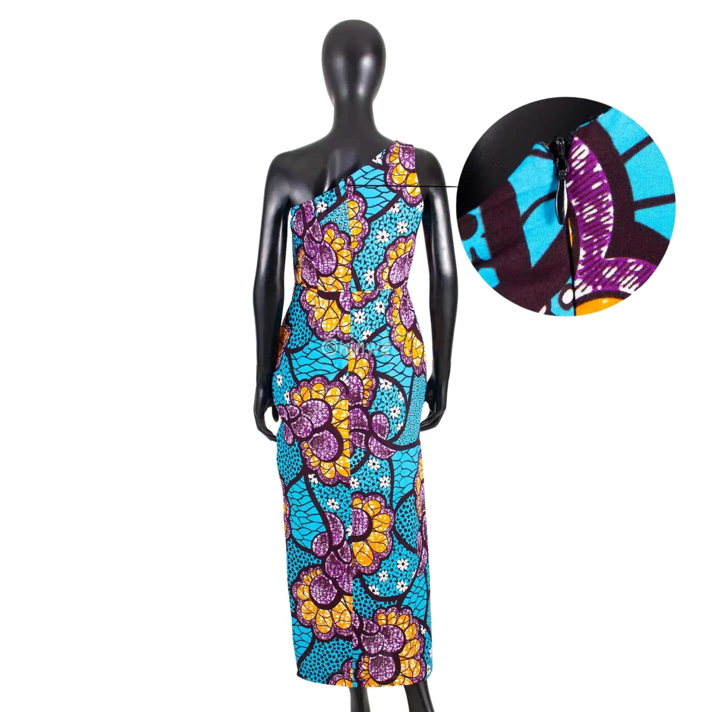 One-Shoulder High-Slit Maxi Dress in Ankara Print with Slim Fit Slash Neckline & Sleeveless Cut Women’s Clothing