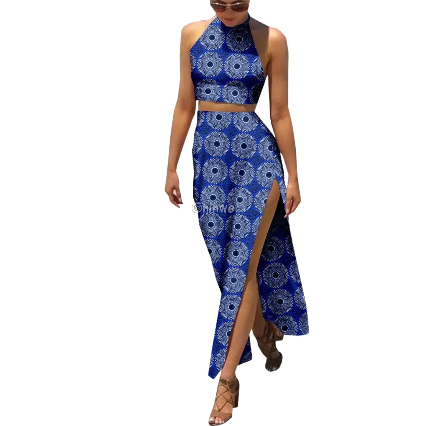 Summer Days Halter Two Piece Set Slit Maxi Skirt and Crop Top Women’s Clothing