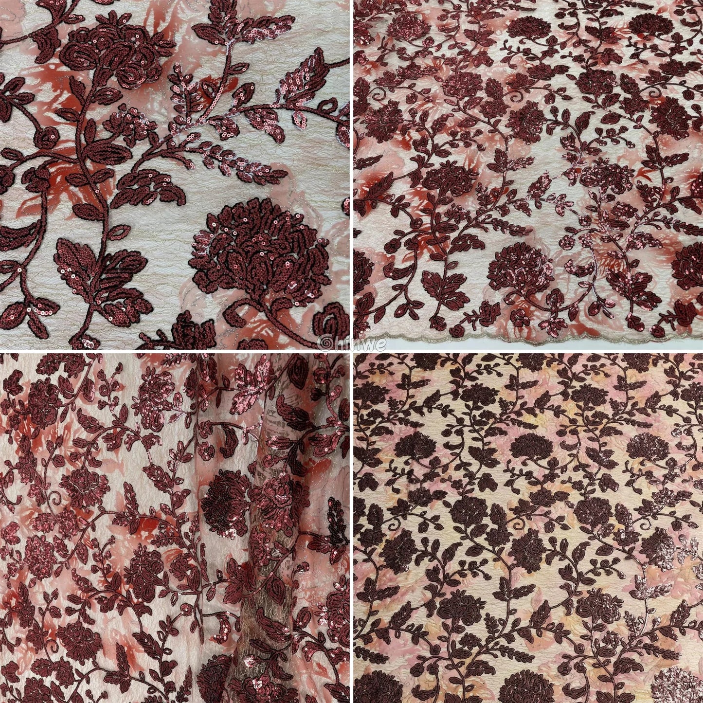 Sequined Floral Vine Embroidered Lace with Sheer Textured Base and Shimmer Finish Lace