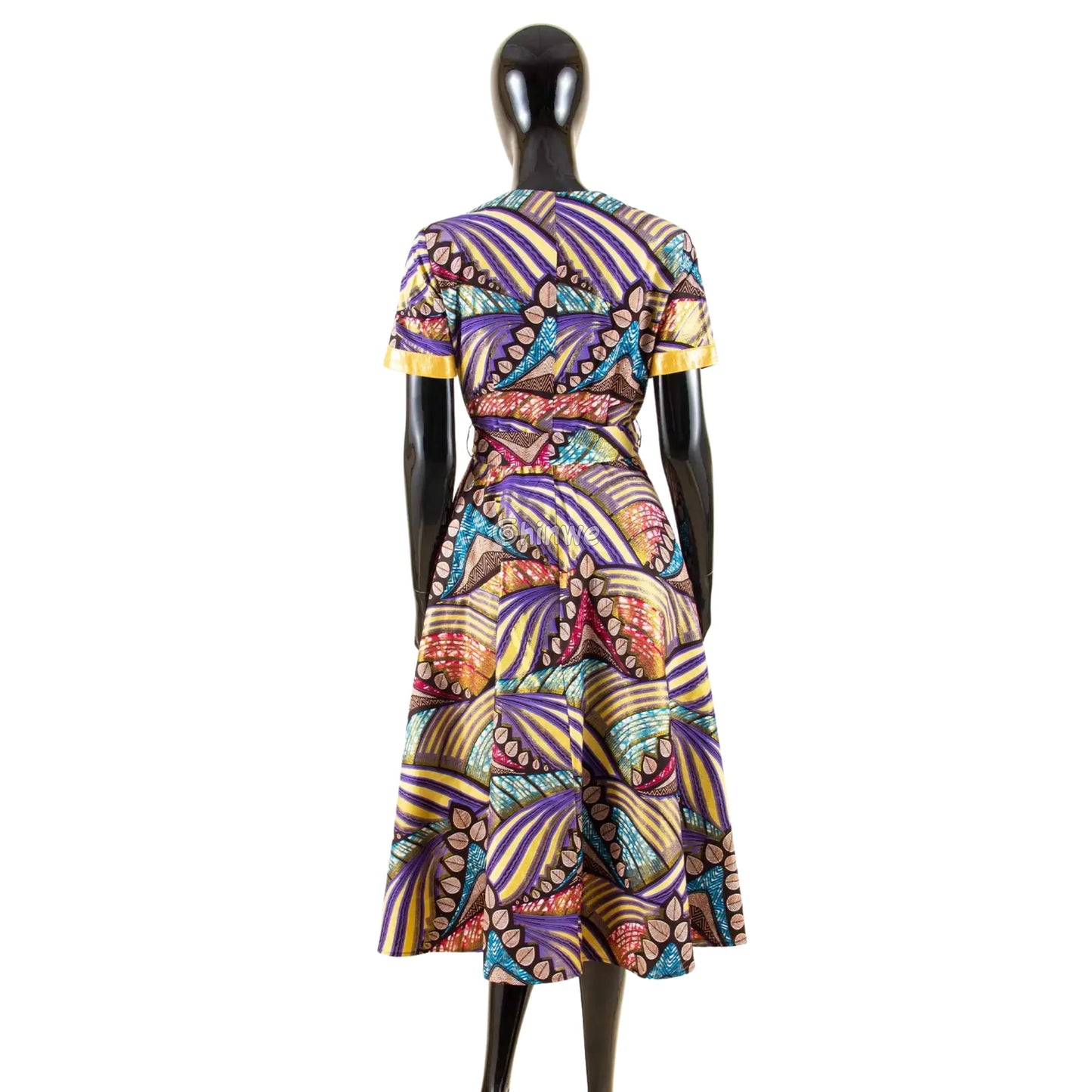 Ada Midi Belted Ankara Dress in Electric Garden Women’s Clothing