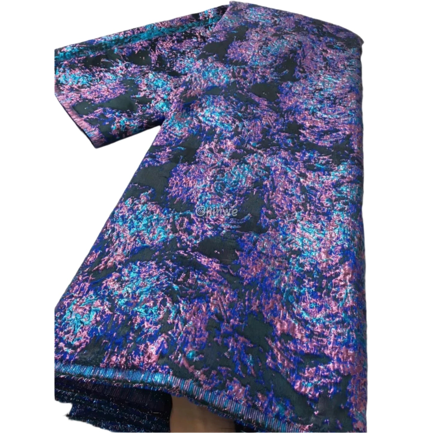 Holographic Crinkle Foil Brocade Fabric – 3D Metallic Texture with Multicolor Reflective Shine