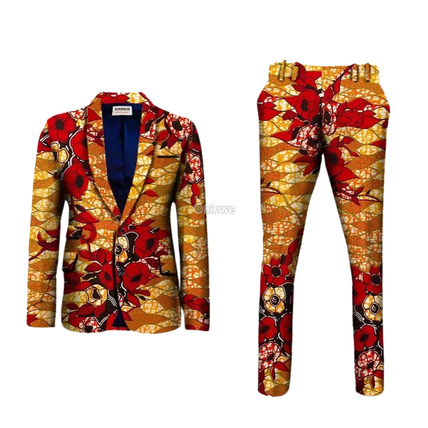 Two Piece Slim Fit African Wax Suit Custom Tailored Blazer & Trousers Set Men’s Clothing