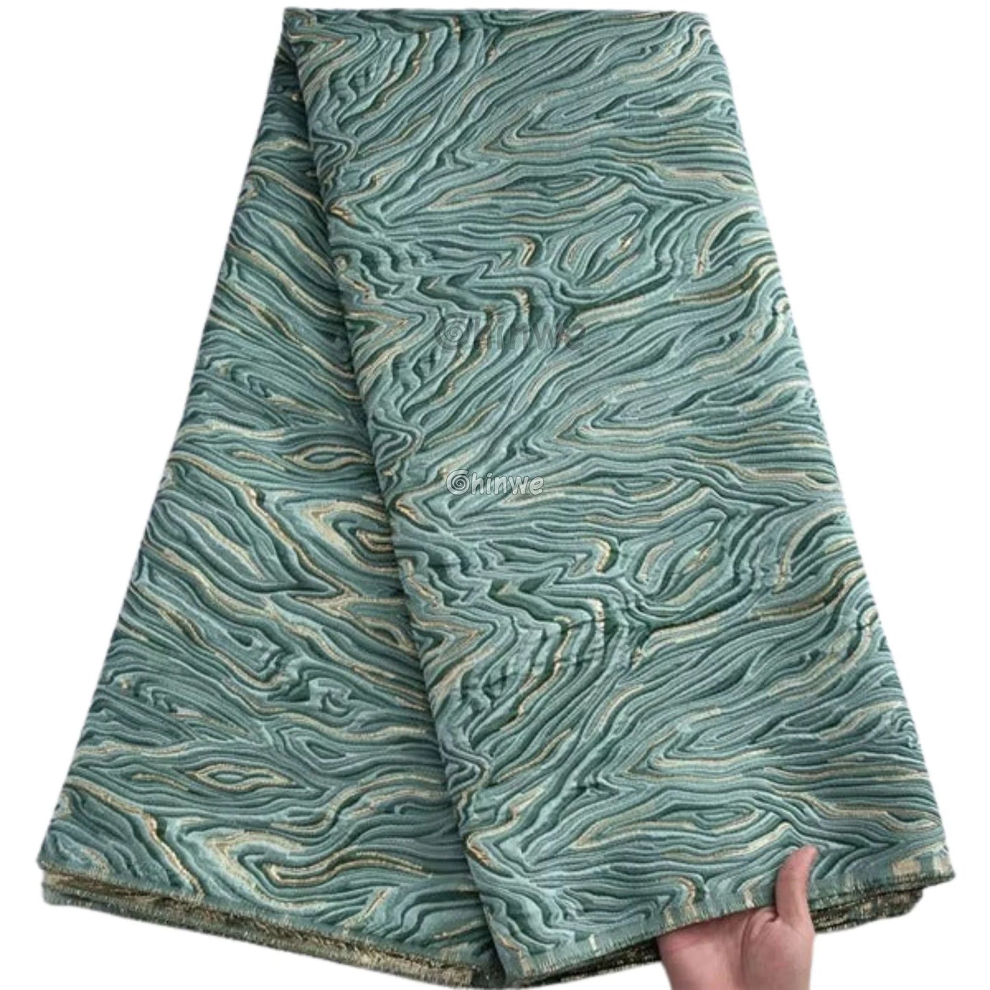 Lustrous Metallic Jacquard: Textured Brocade Weave with Abstract Liquid Swirl Pattern