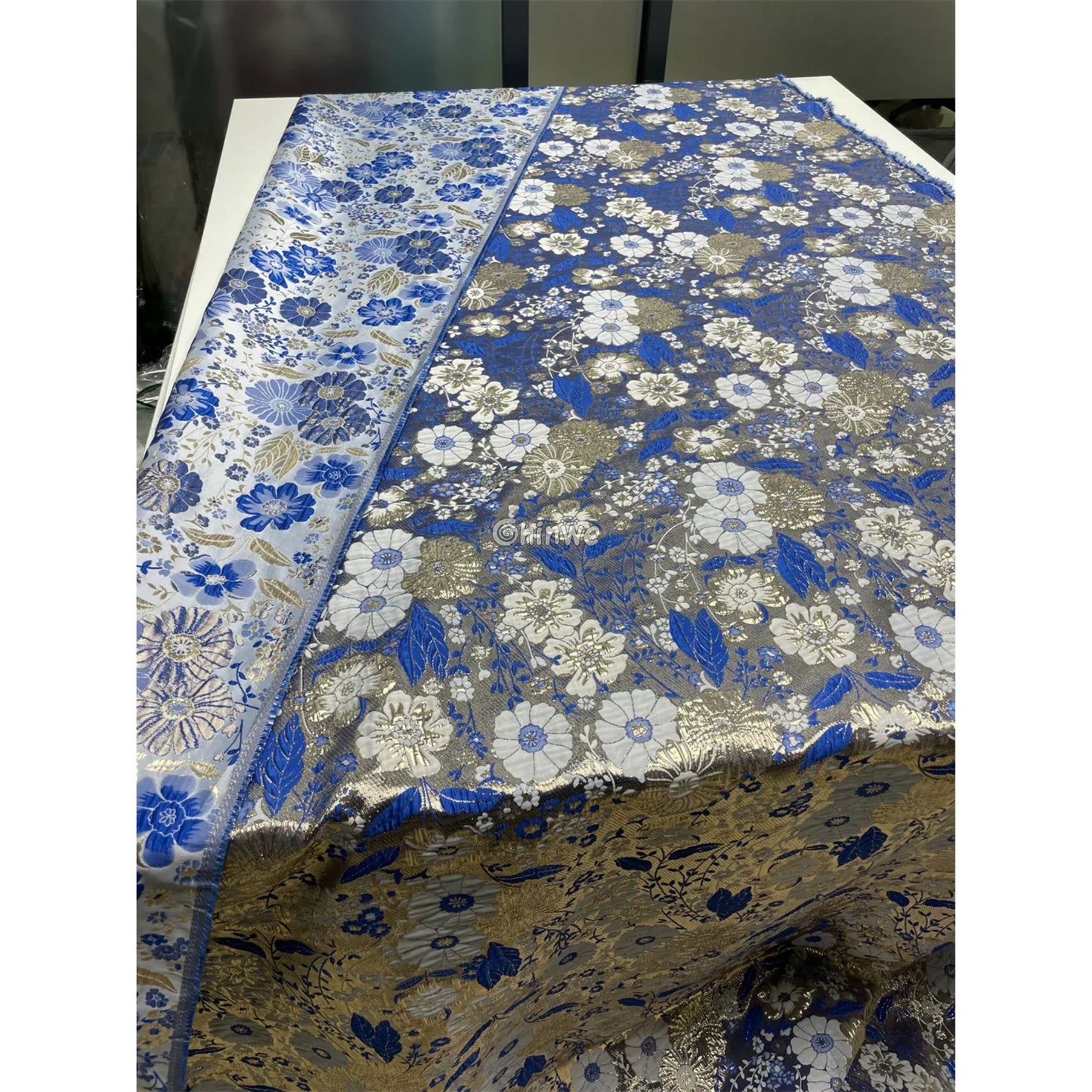 Pumpkin & Glacial Silver Floral Jacquard Brocade with Raised Metallic Threads for Luxe Evening Wear