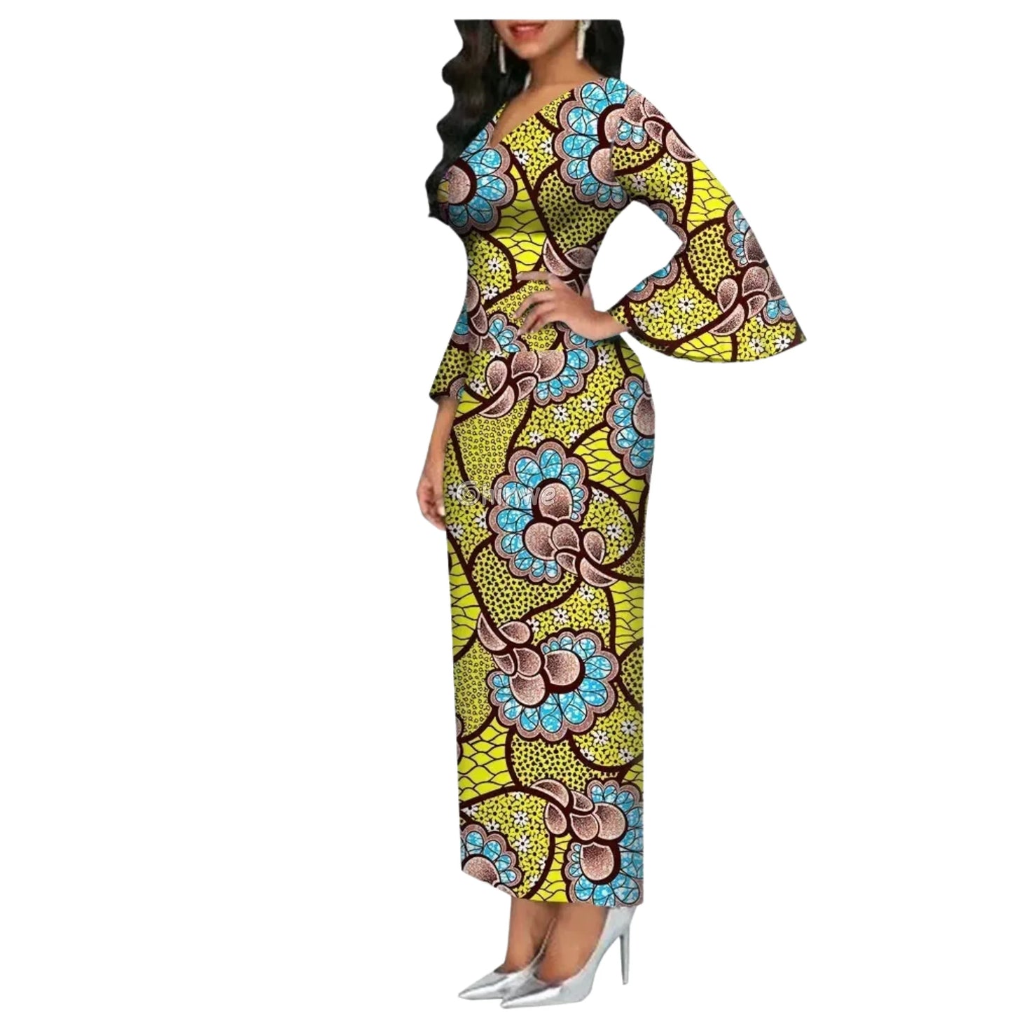 Imani One Shoulder Flare Sleeve Ankara Dress In Mystic Roots Women’s Clothing