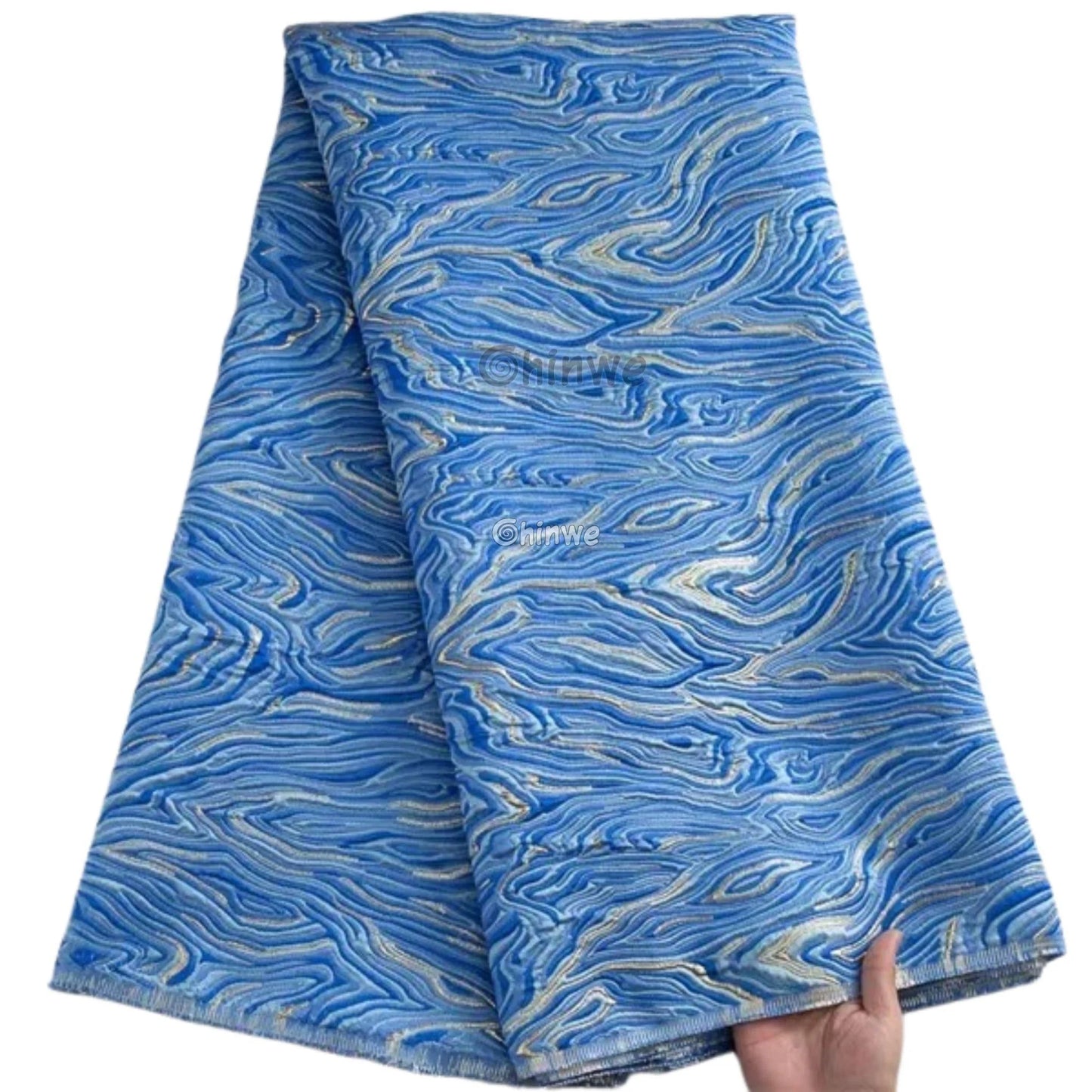 Lustrous Metallic Jacquard: Textured Brocade Weave with Abstract Liquid Swirl Pattern