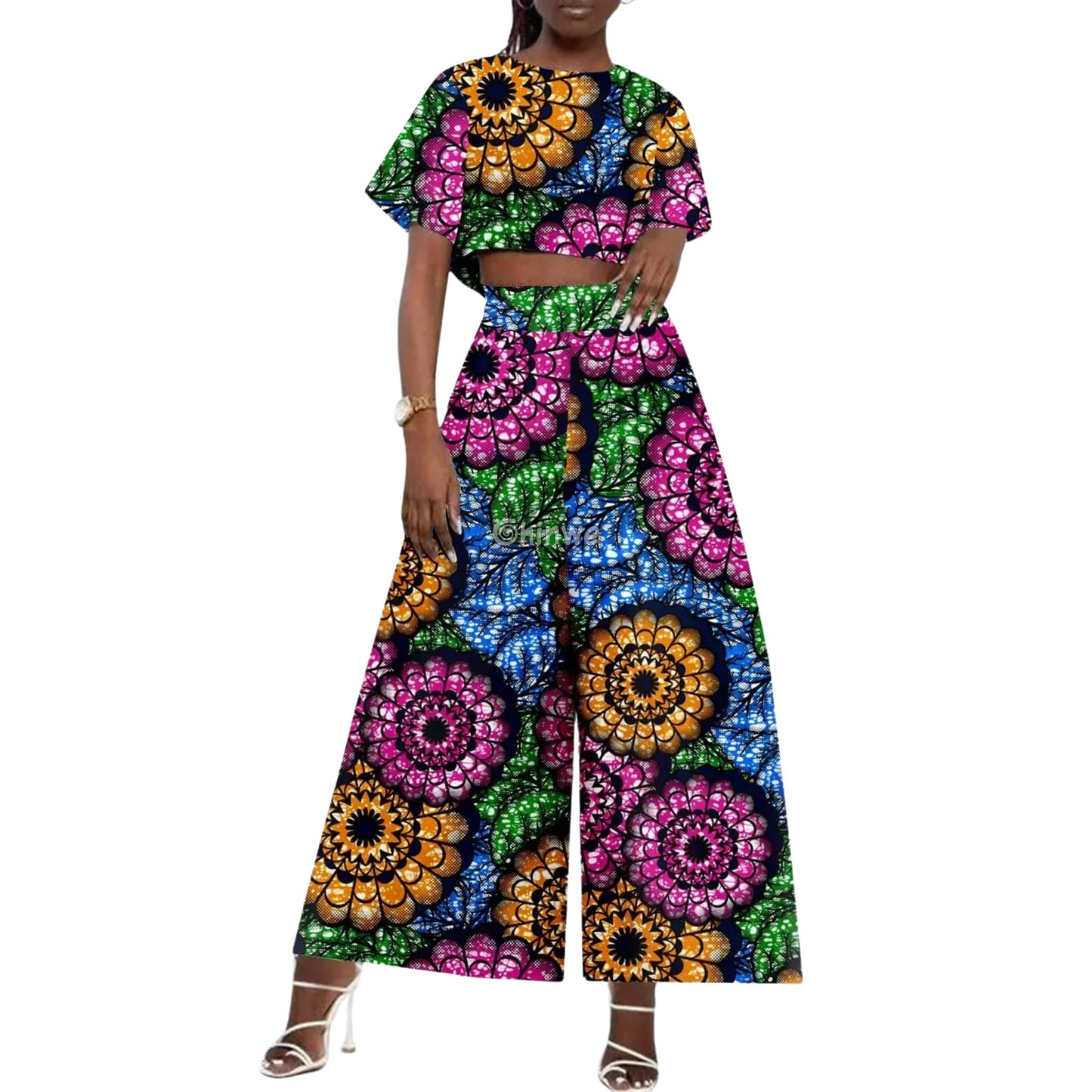 The Adamma Set Two Piece Crop Top and Wide Leg Pants - Electric Carnival / Customized - Women’s Clothing