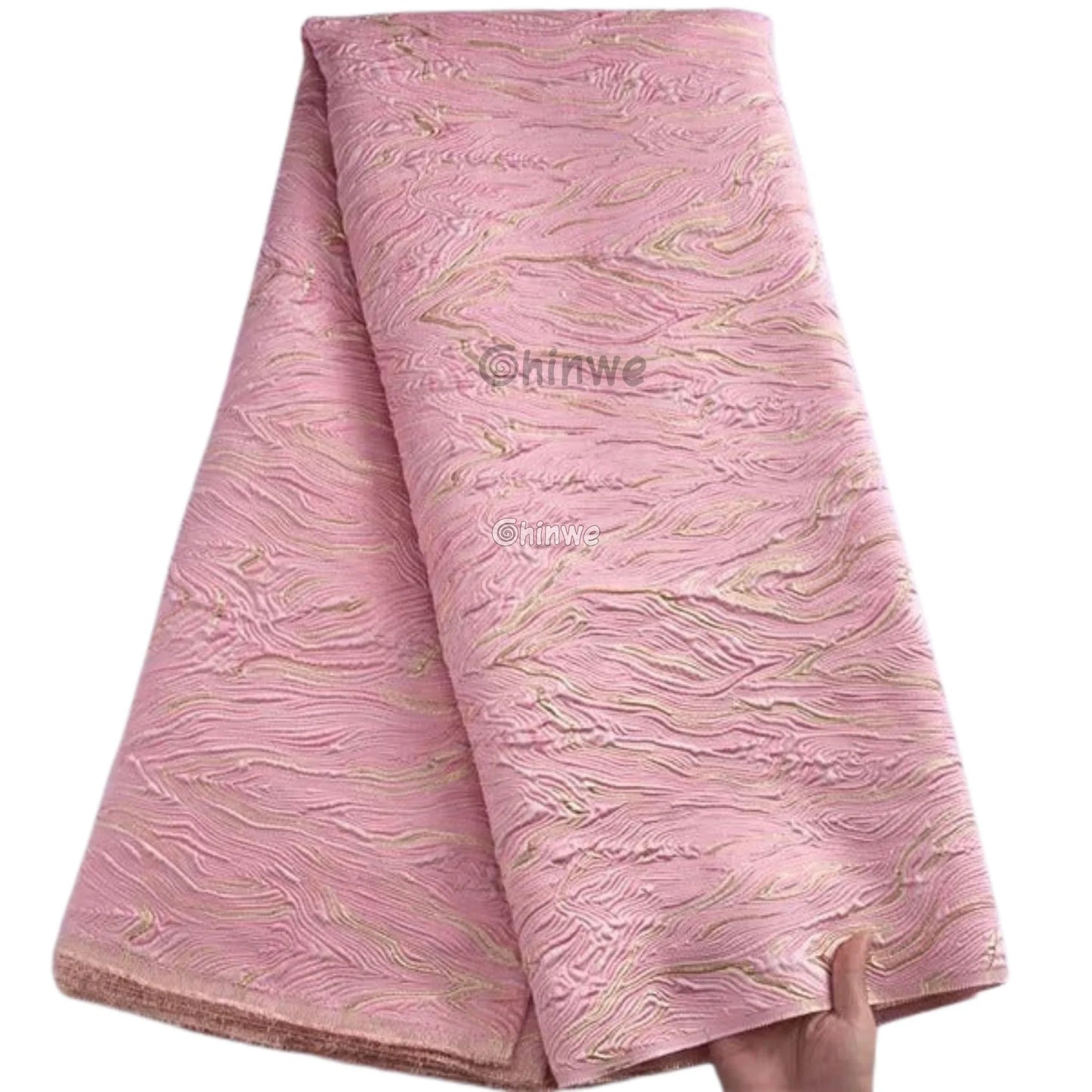 Lustrous Metallic Jacquard: Textured Brocade Weave with Abstract Liquid Swirl Pattern
