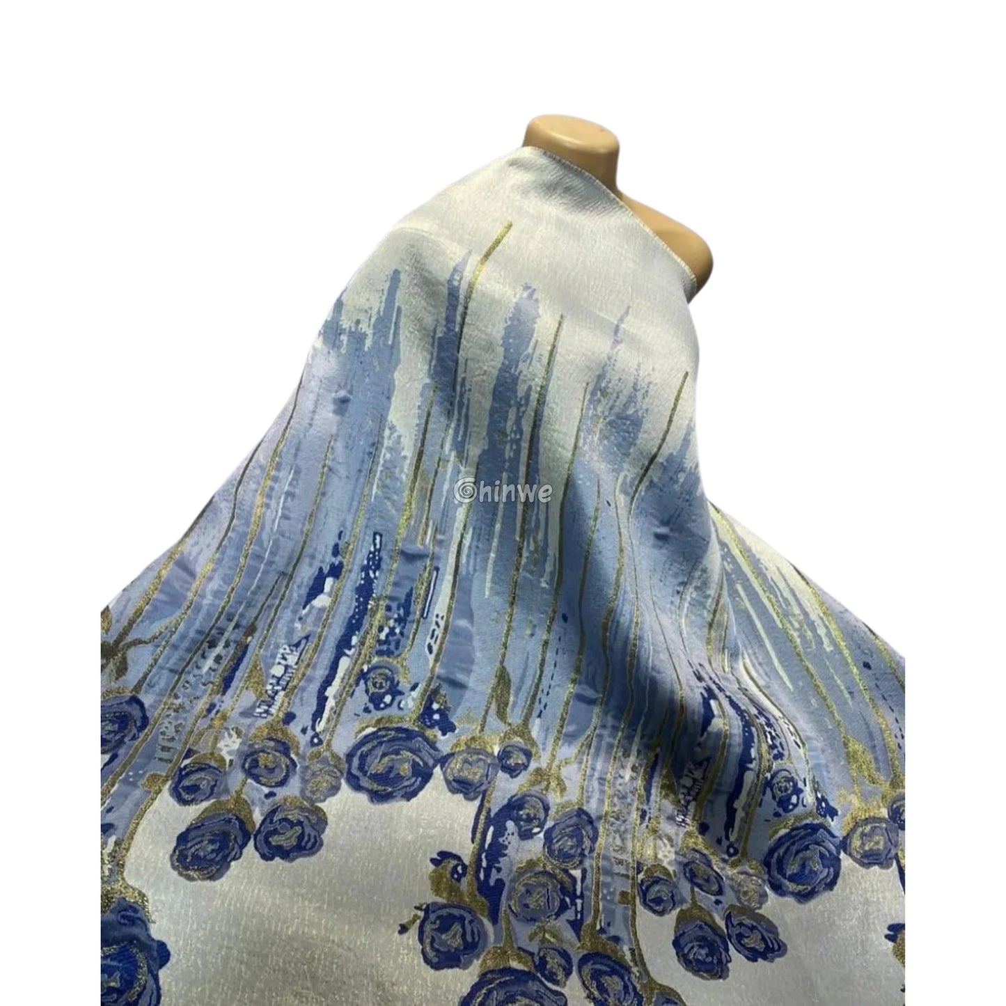 3D Rose Drip Embroidered Brocade Fabric – Floral Metallic Jacquard with Textured Sheen