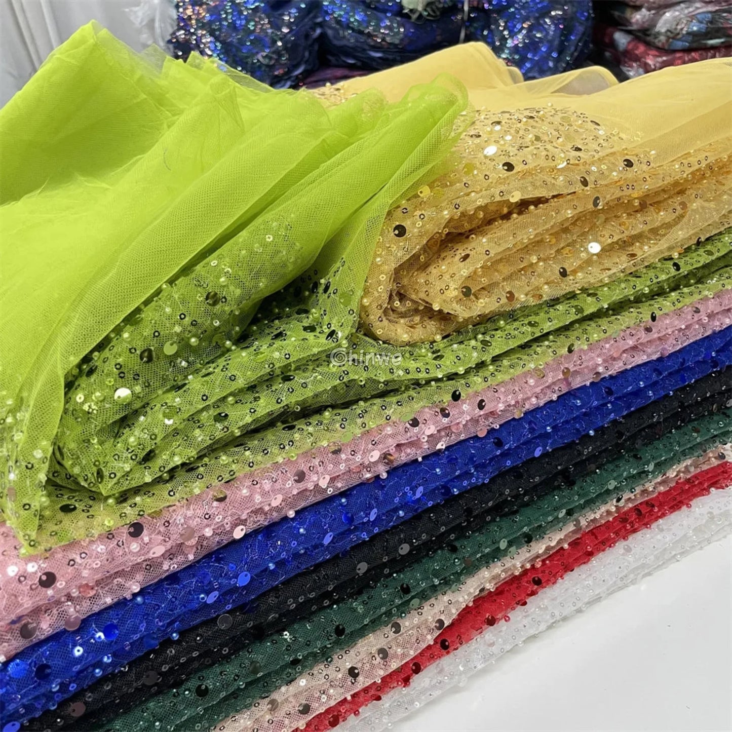 Sequined French Tulle Mesh with Scattered Sequins in Sheer Sparkle Finish for Couture Embellishments Lace