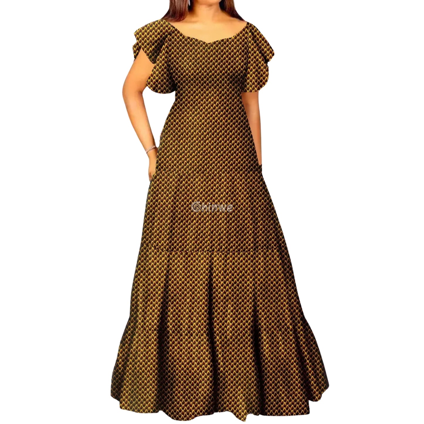 Palm Season High Waist Maxi Dress with Short Sleeves - Women’s Clothing
