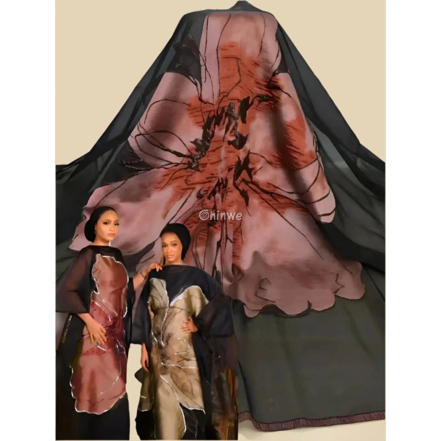Embroidered Jacquard Mesh Fabric with Oversized Abstract Floral Motif and Dual-Tone Sheen Finish Lace