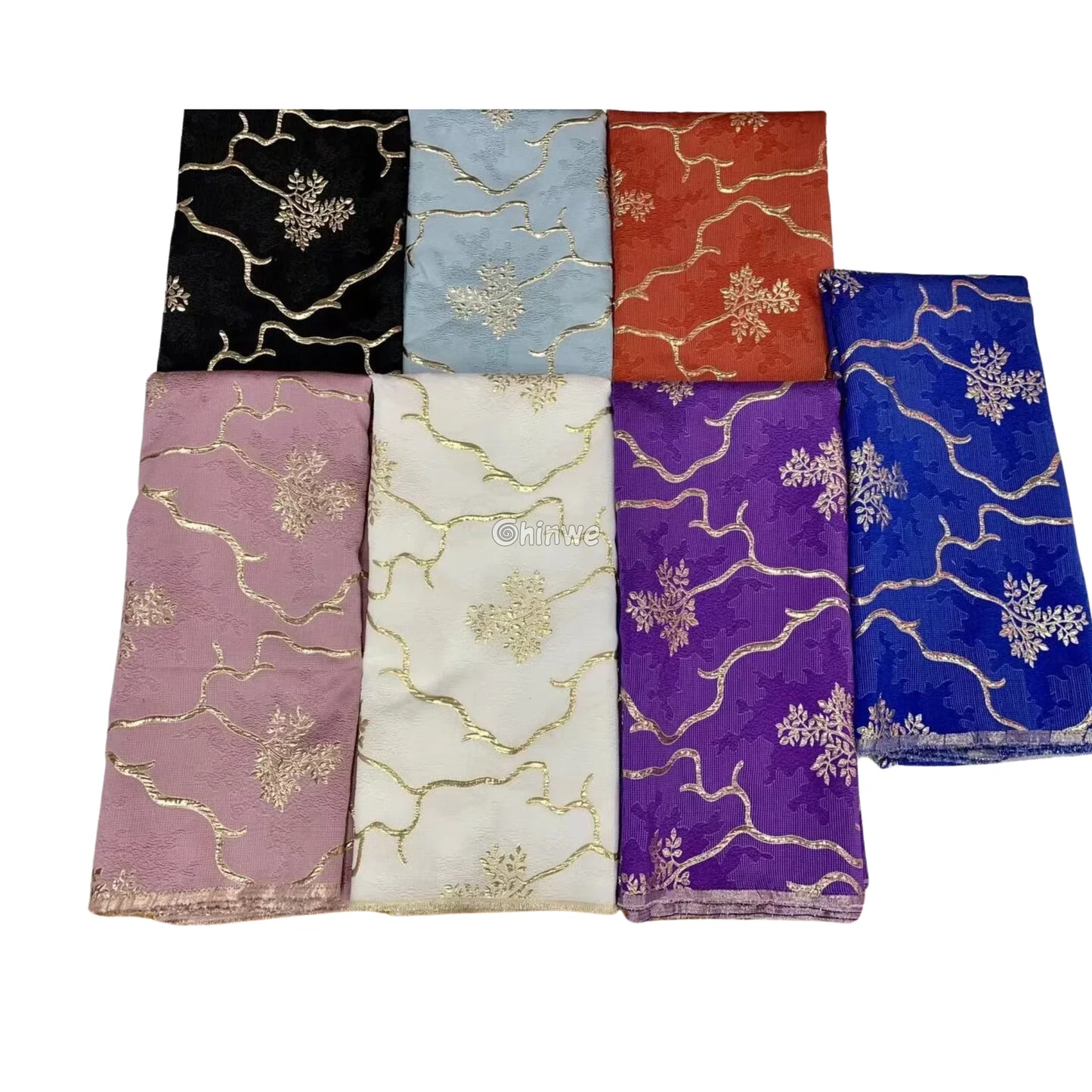 Jacquard Brocade Fabric with Metallic Floral Vines and Raised Texture Available in 7 Luxe Colors African Wax Print