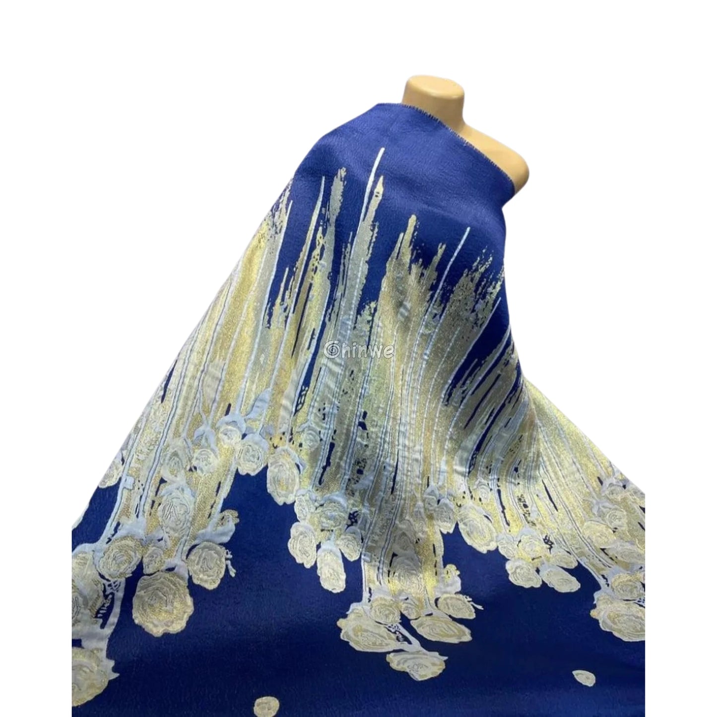 3D Rose Drip Embroidered Brocade Fabric – Floral Metallic Jacquard with Textured Sheen