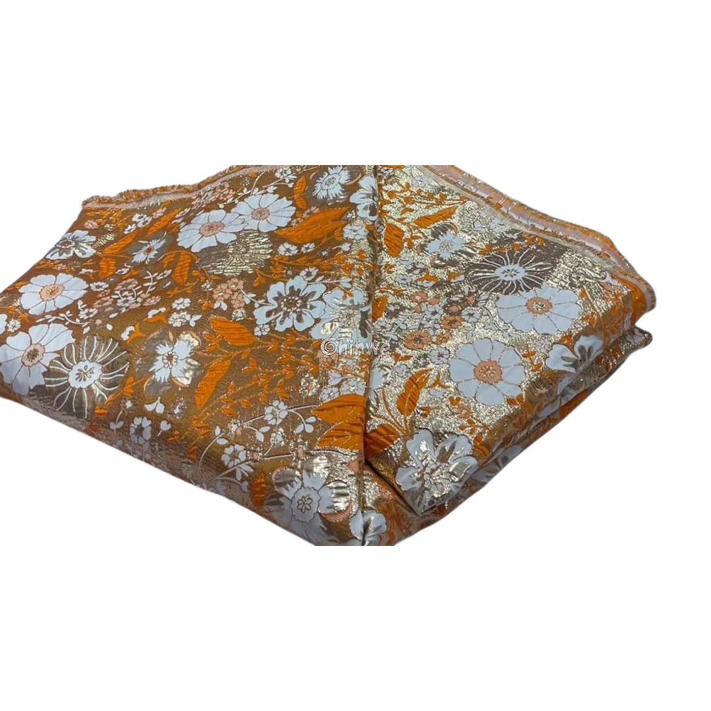 Pumpkin & Glacial Silver Floral Jacquard Brocade with Raised Metallic Threads for Luxe Evening Wear