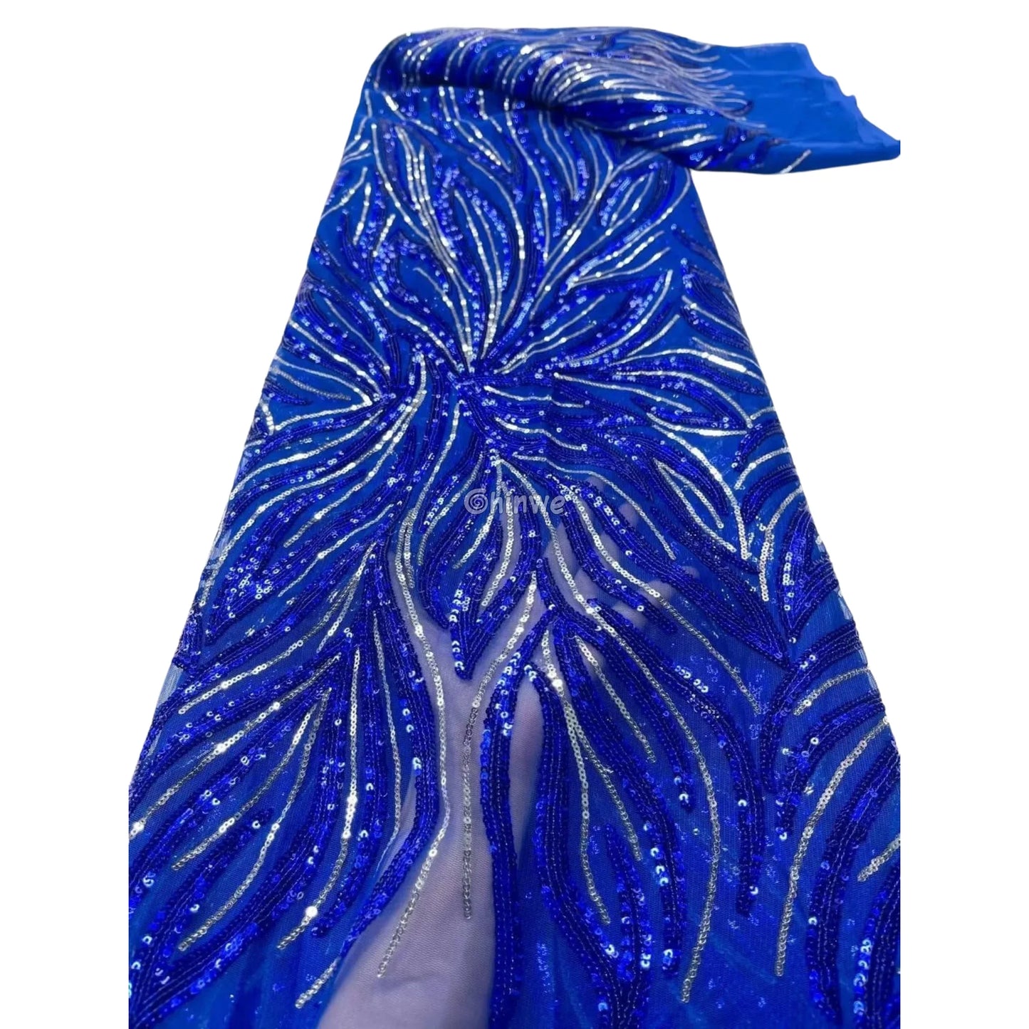 Sequin Embroidered Mesh Lace Fabric with Flowing Flame Motif and Sheer Illusion Base Lace
