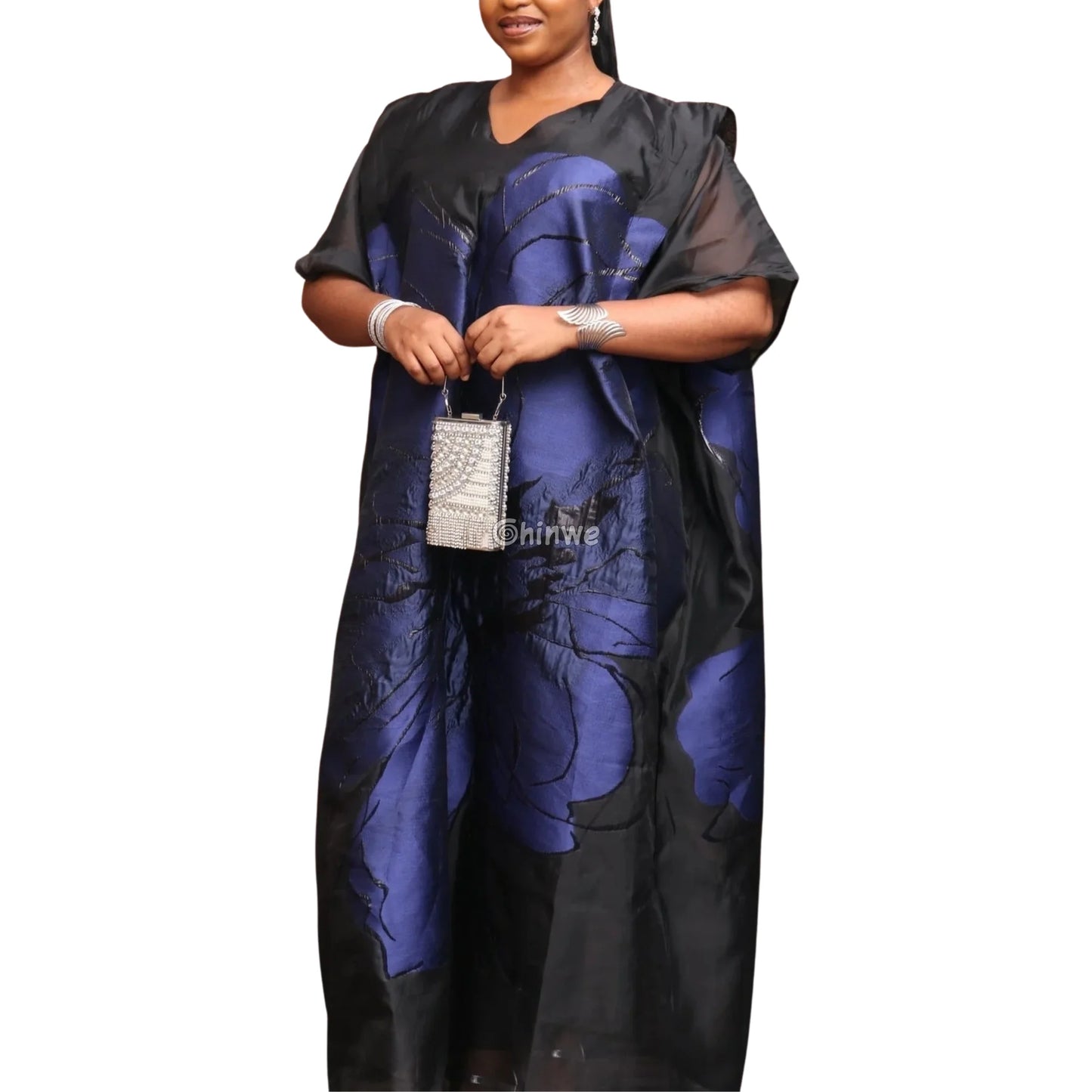 Embroidered Jacquard Mesh Fabric with Oversized Abstract Floral Motif and Dual-Tone Sheen Finish Lace