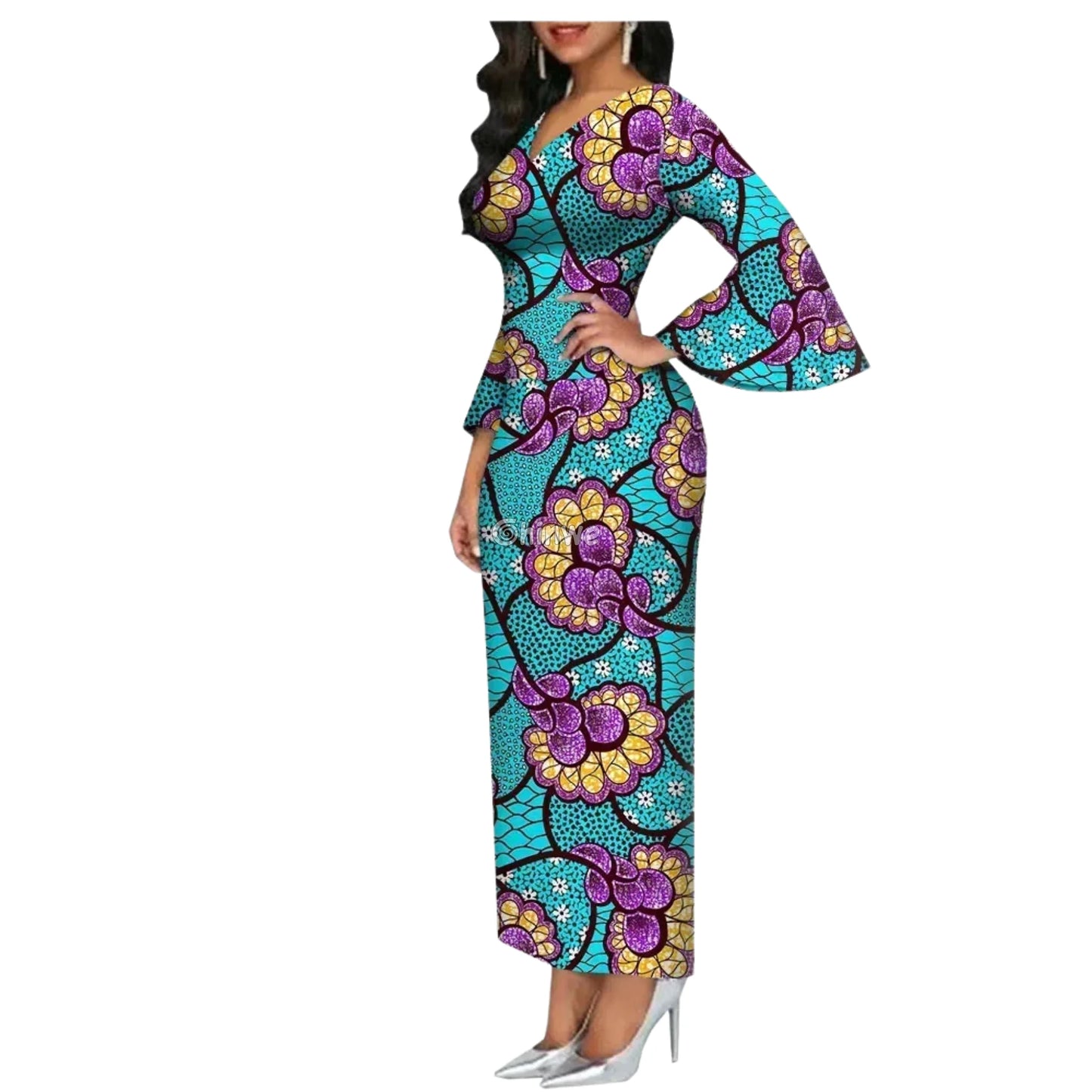 Imani One Shoulder Flare Sleeve Ankara Dress In Mystic Roots Women’s Clothing