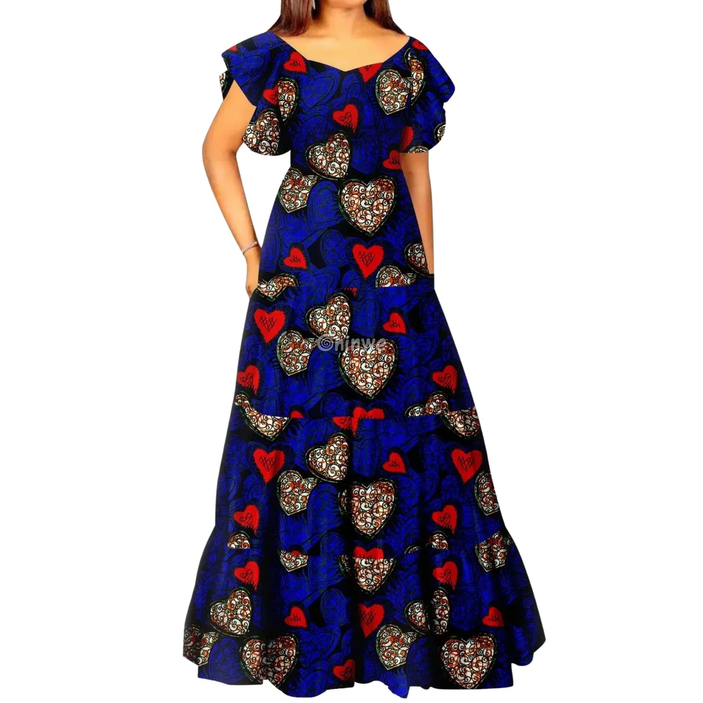 Palm Season High Waist Maxi Dress with Short Sleeves - Women’s Clothing