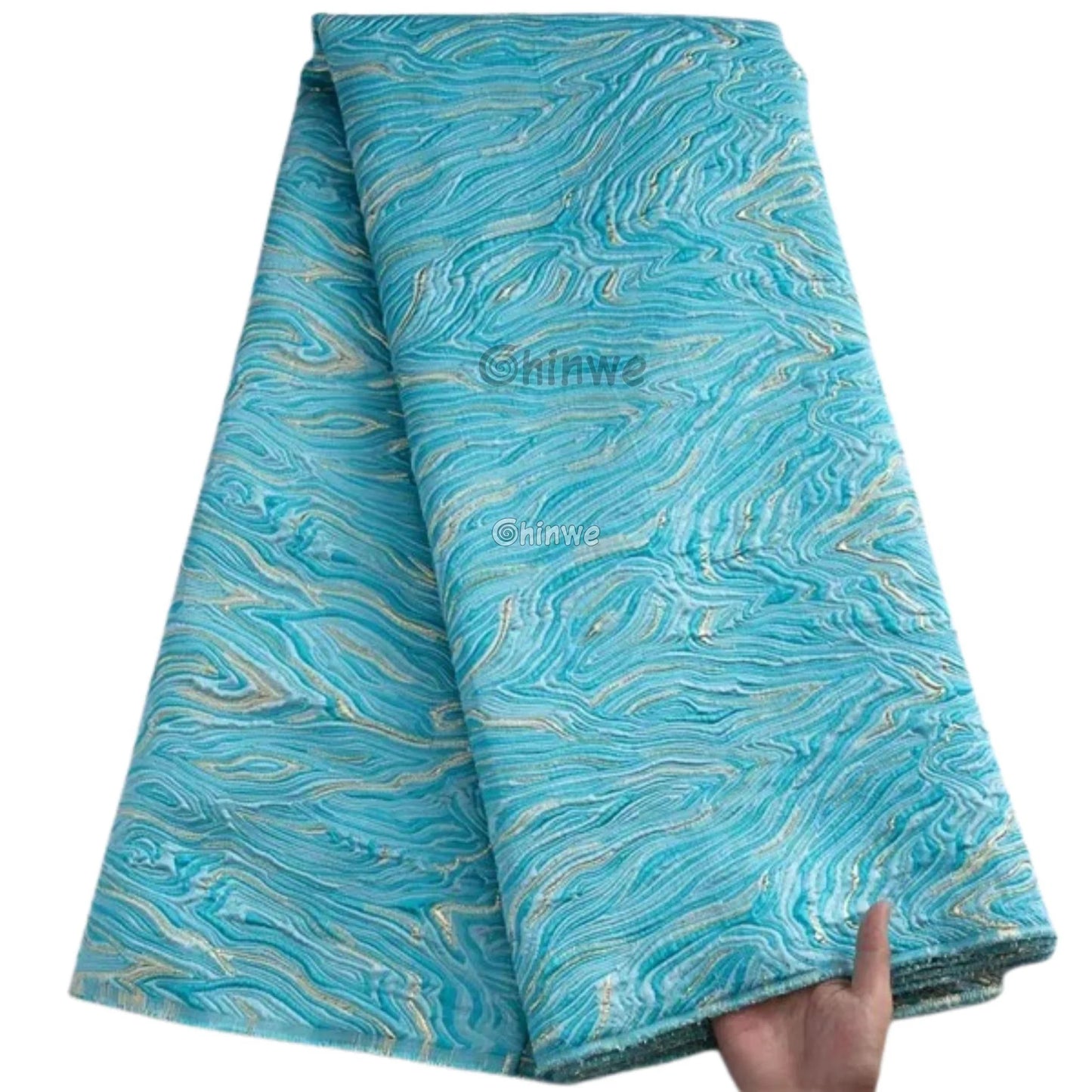 Lustrous Metallic Jacquard: Textured Brocade Weave with Abstract Liquid Swirl Pattern