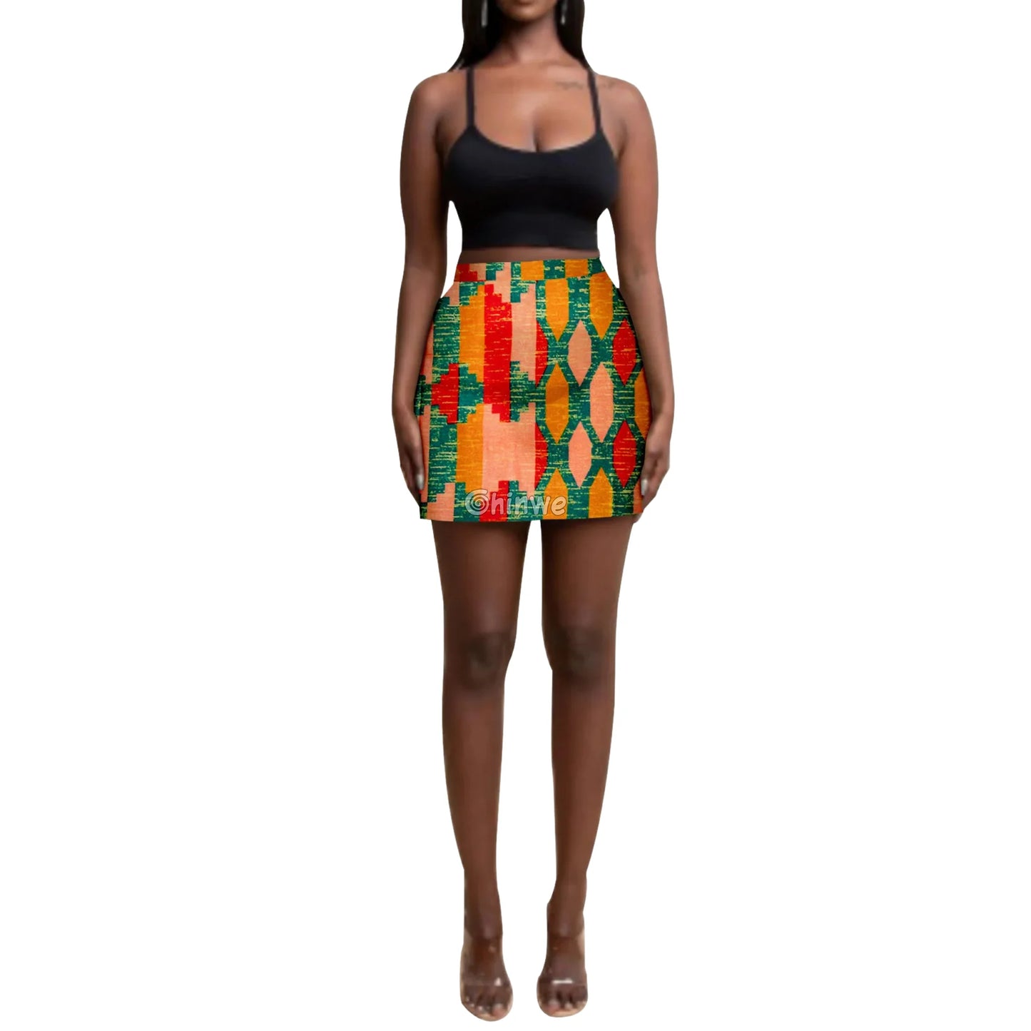 Statement Print High Waisted A Line Pencil Mini Skirt - Multicolor Kente Ankara Mini Skirt / Customized - Women’s