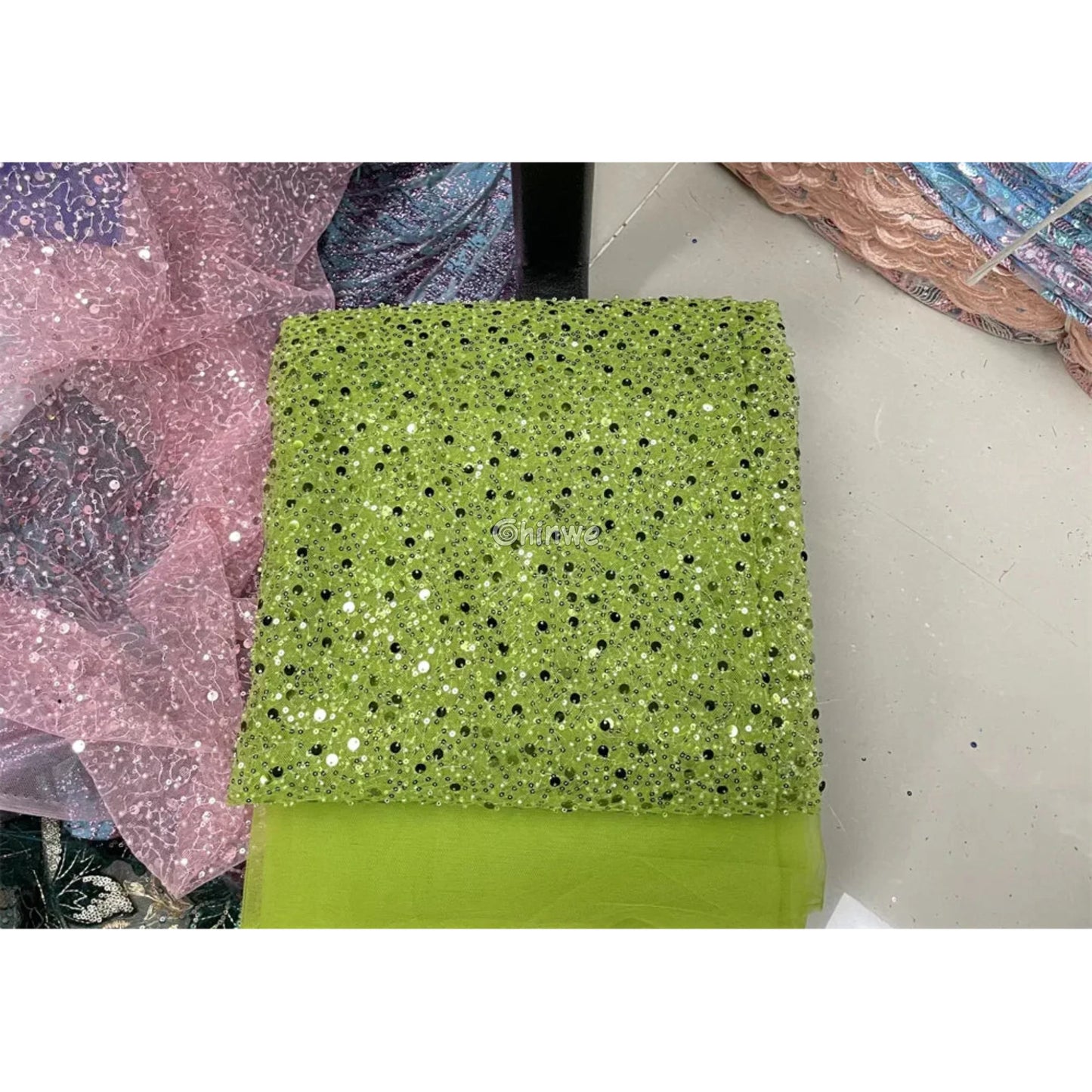 Sequined French Tulle Mesh with Scattered Sequins in Sheer Sparkle Finish for Couture Embellishments Lace