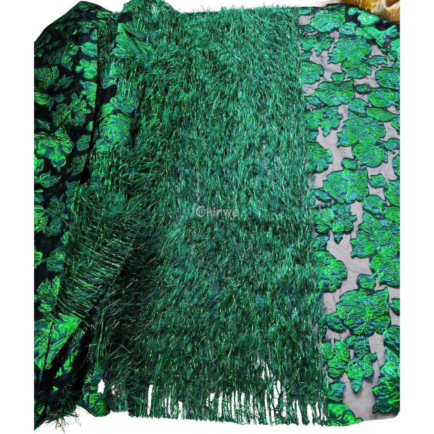 3D Floral Fringe Lace with Raised Embroidery & Metallic Fibers on Mesh Tulle Fabric Lace