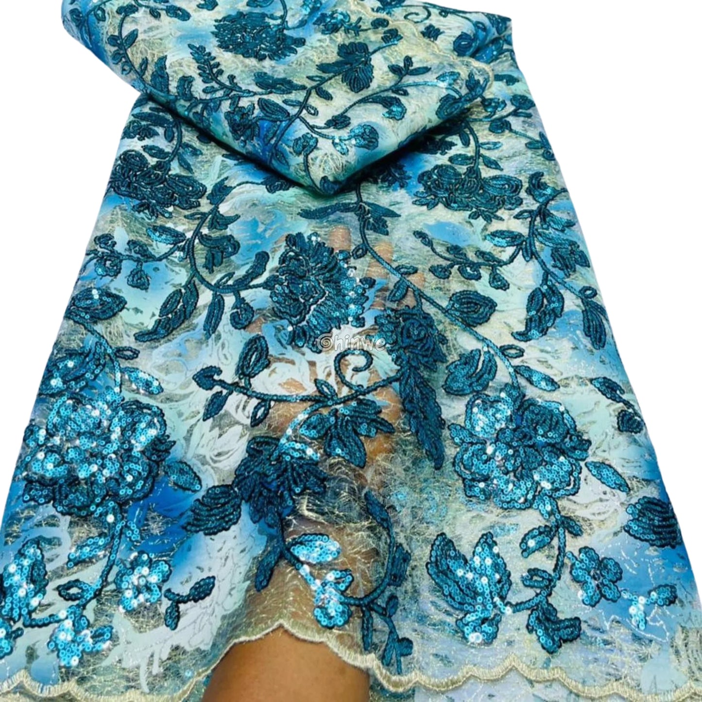 Sequined Floral Vine Embroidered Lace with Sheer Textured Base and Shimmer Finish Lace