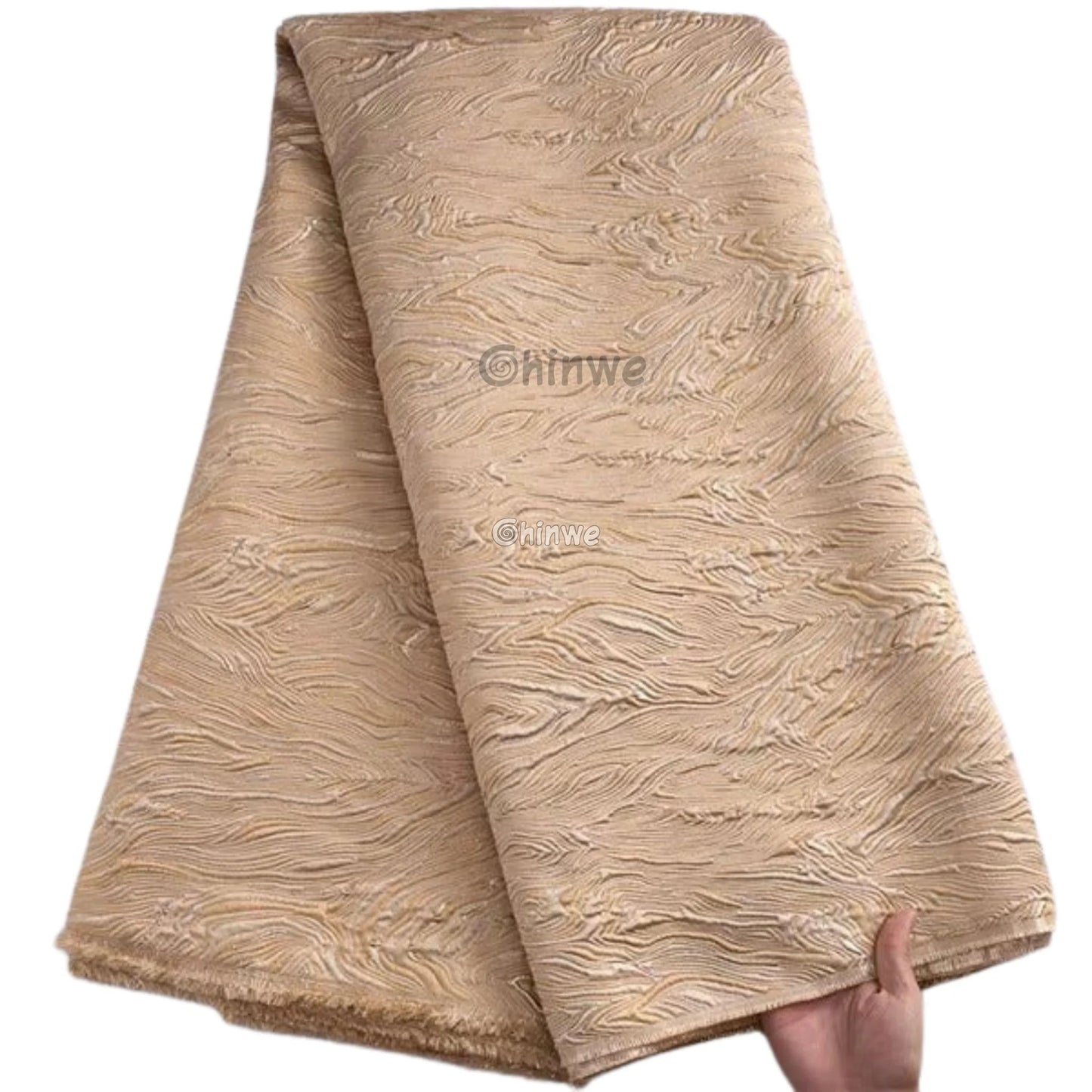 Lustrous Metallic Jacquard: Textured Brocade Weave with Abstract Liquid Swirl Pattern
