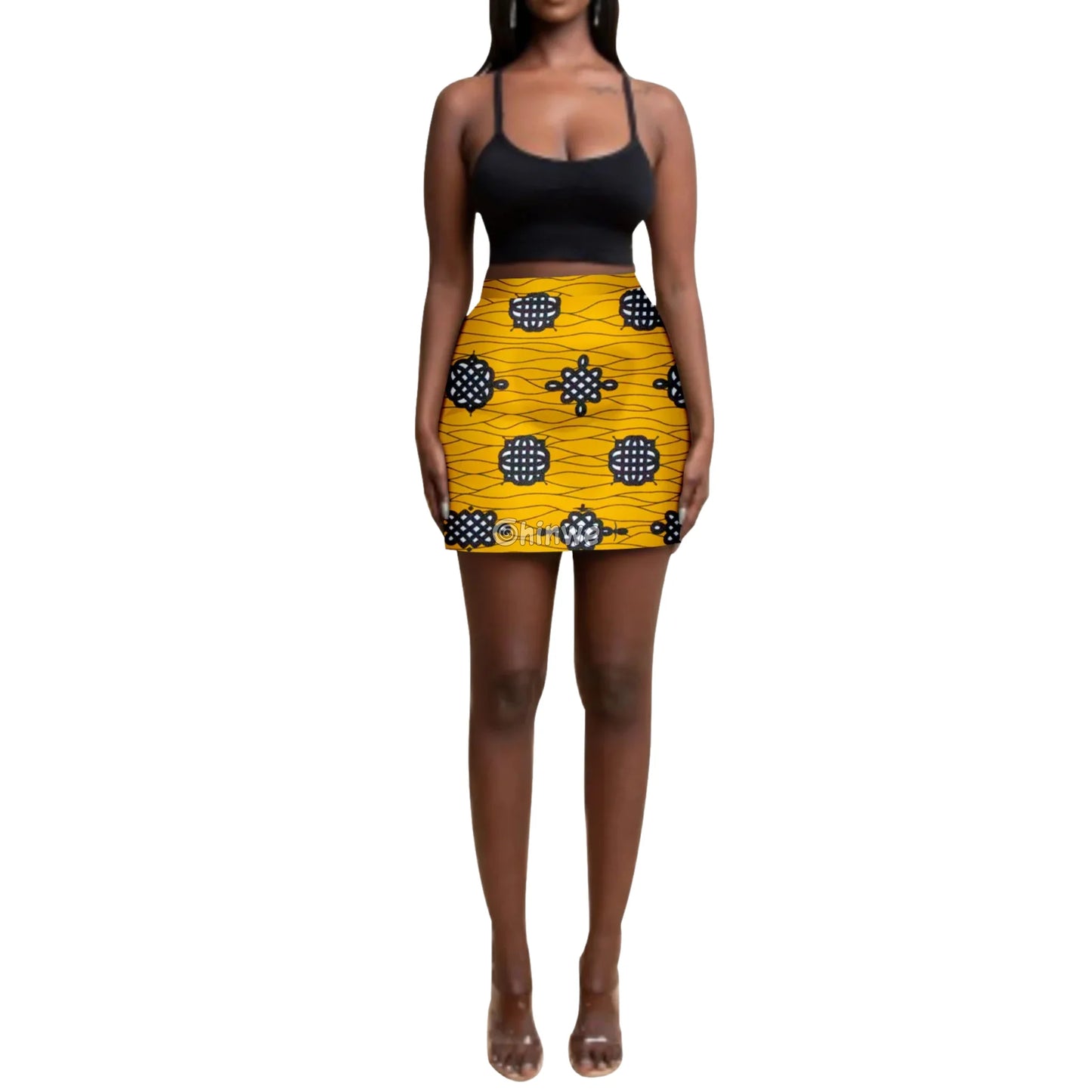 Statement Print High Waisted A Line Pencil Mini Skirt - Women’s Clothing