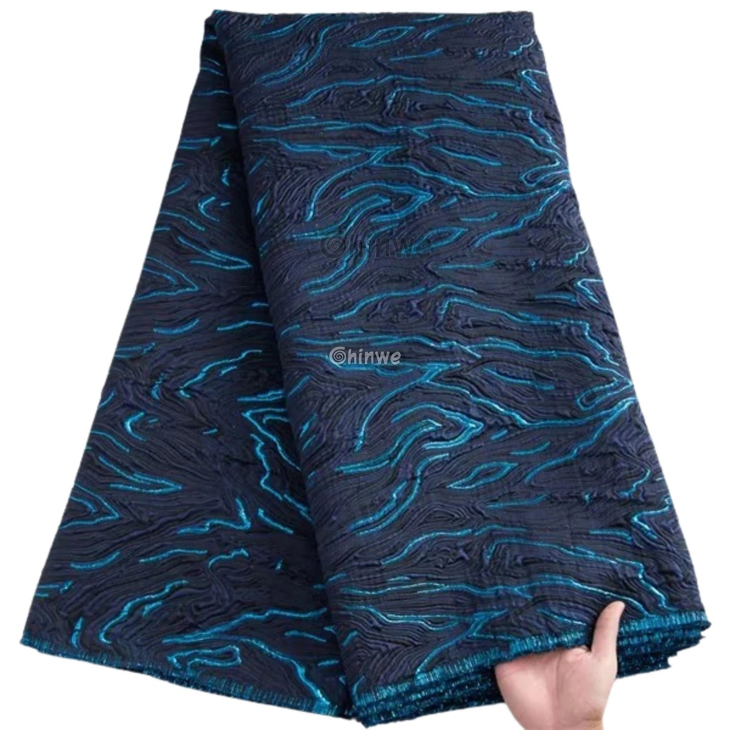 Lustrous Metallic Jacquard: Textured Brocade Weave with Abstract Liquid Swirl Pattern
