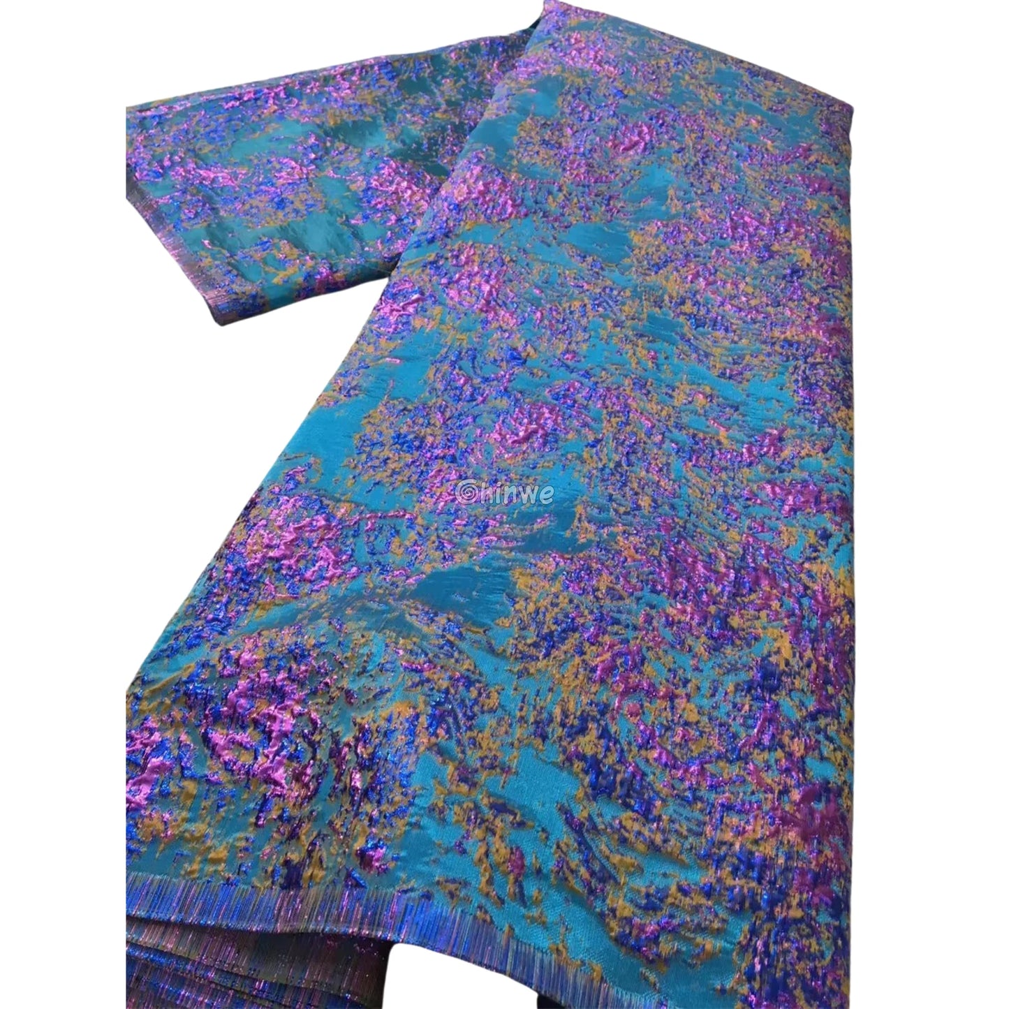 Holographic Crinkle Foil Brocade Fabric – 3D Metallic Texture with Multicolor Reflective Shine
