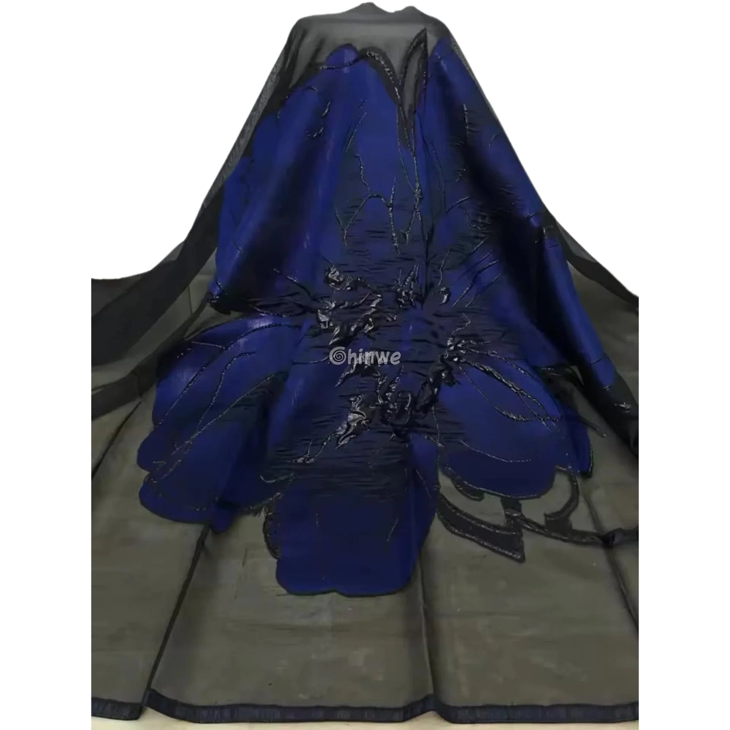 Embroidered Jacquard Mesh Fabric with Oversized Abstract Floral Motif and Dual-Tone Sheen Finish Lace