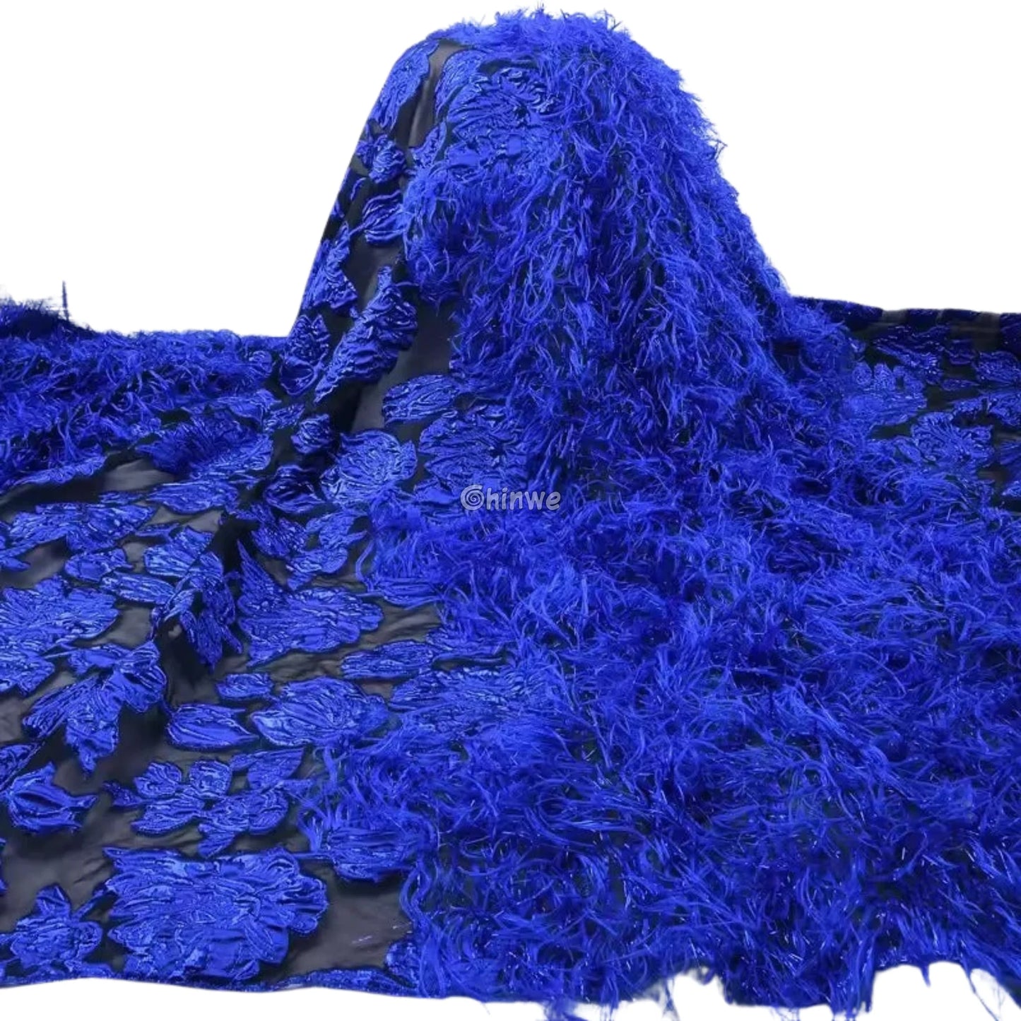 3D Floral Fringe Lace with Raised Embroidery & Metallic Fibers on Mesh Tulle Fabric Lace