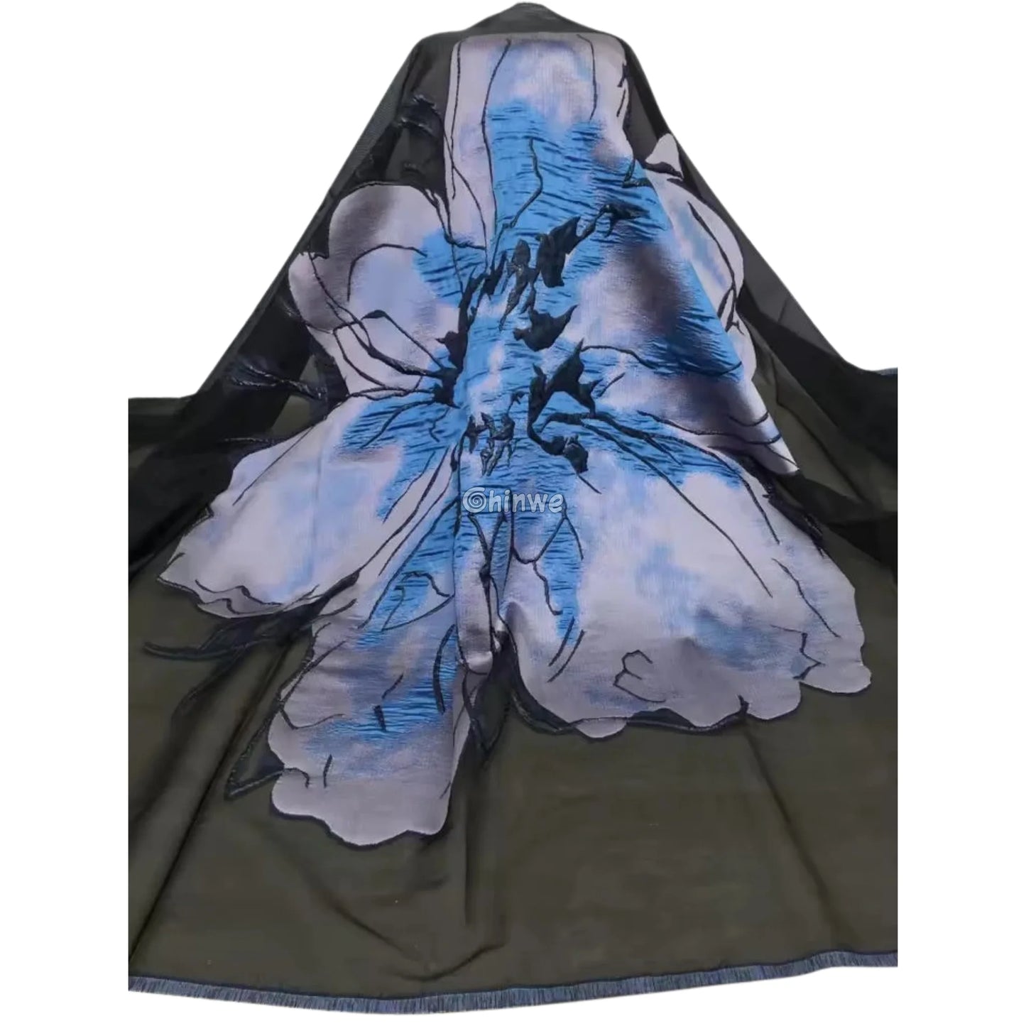 Embroidered Jacquard Mesh Fabric with Oversized Abstract Floral Motif and Dual-Tone Sheen Finish Lace