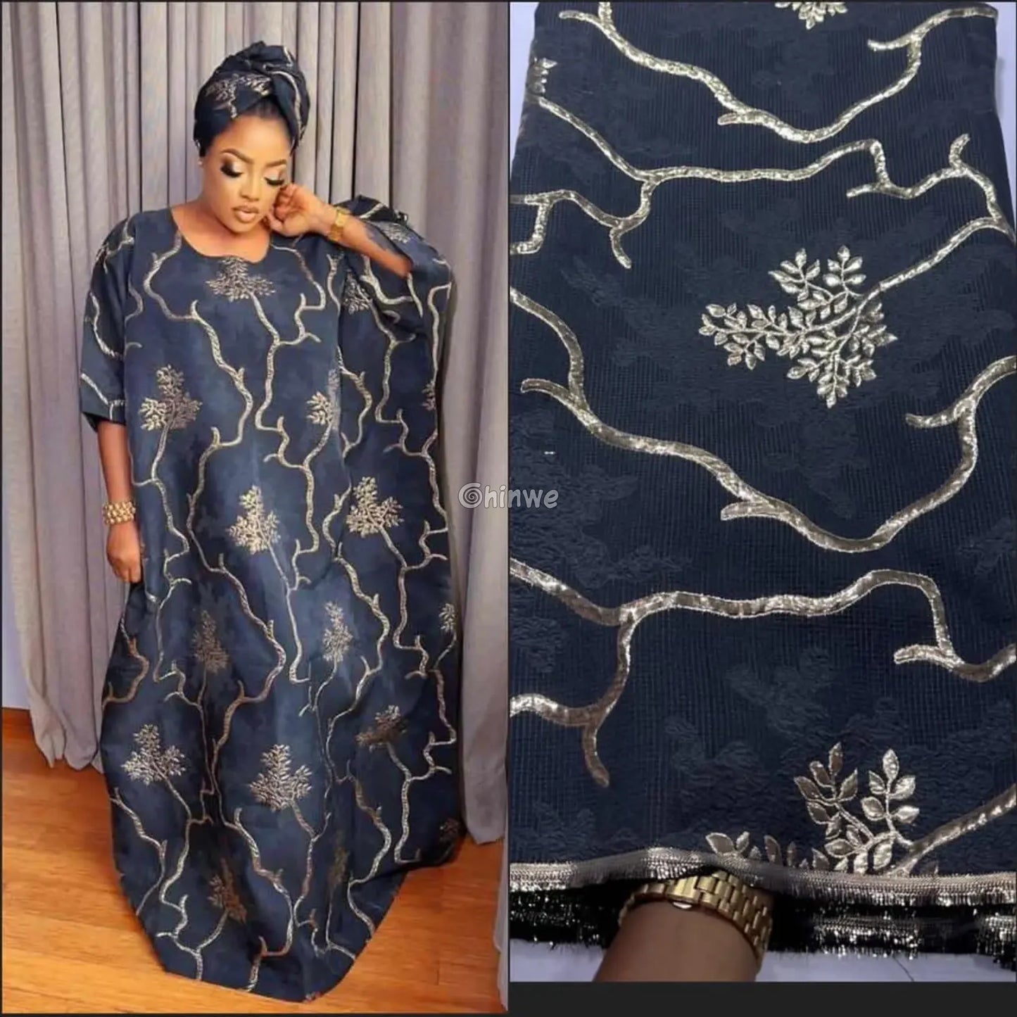 Jacquard Brocade Fabric with Metallic Floral Vines and Raised Texture Available in 7 Luxe Colors African Wax Print